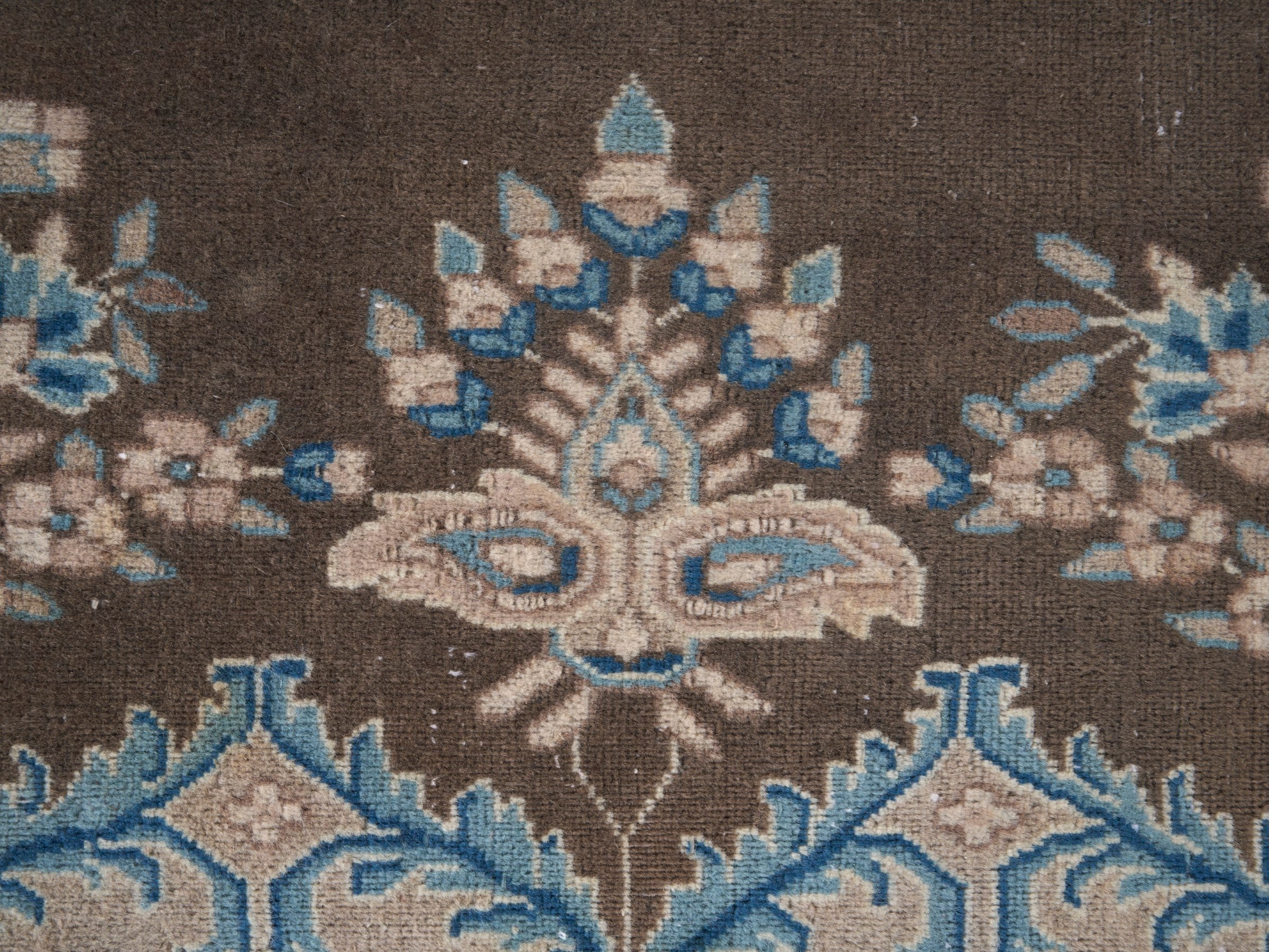 Persian Kerman oversized rug in taupe and cream, view 9 of 15