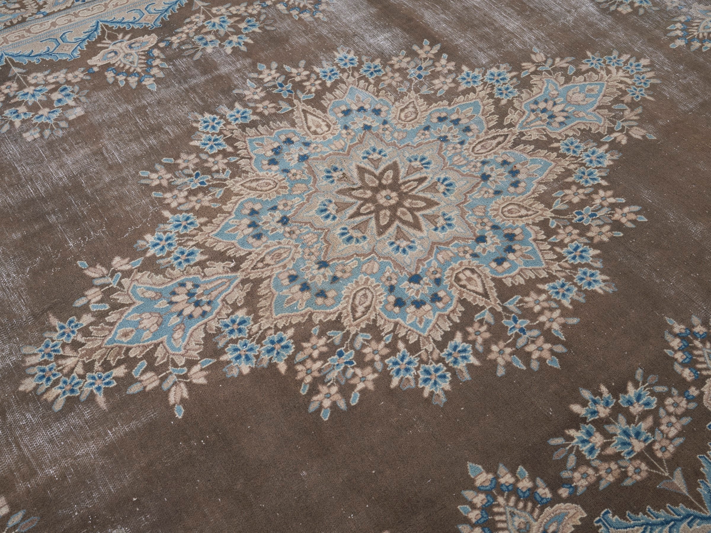Persian Kerman oversized rug in taupe and cream, view 12 of 15