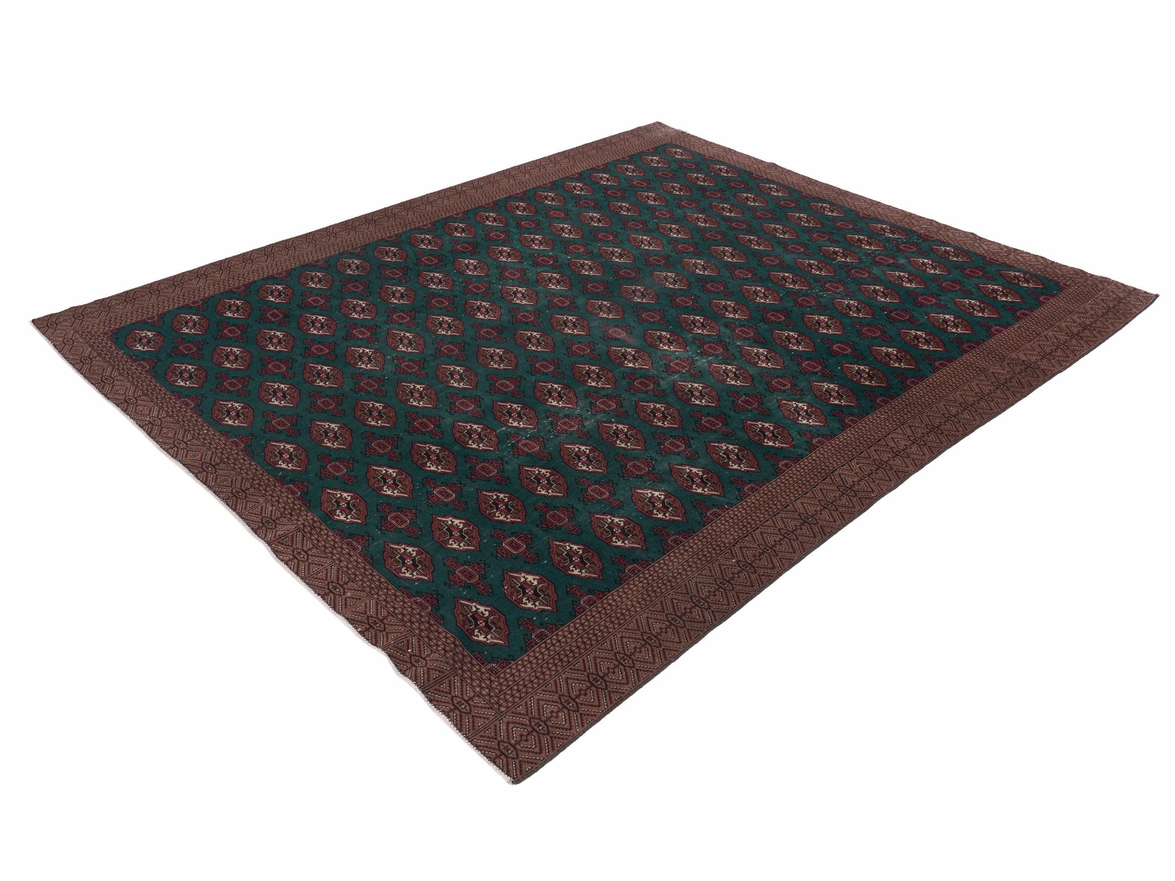 Persian Torkaman oversized rug in teal and clay, view 3 of 15