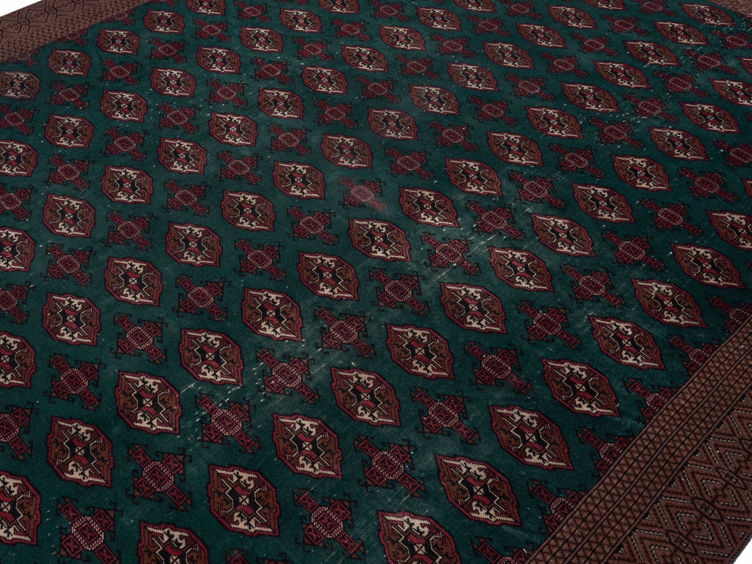 Persian Torkaman oversized rug in teal and clay, view 5 of 15