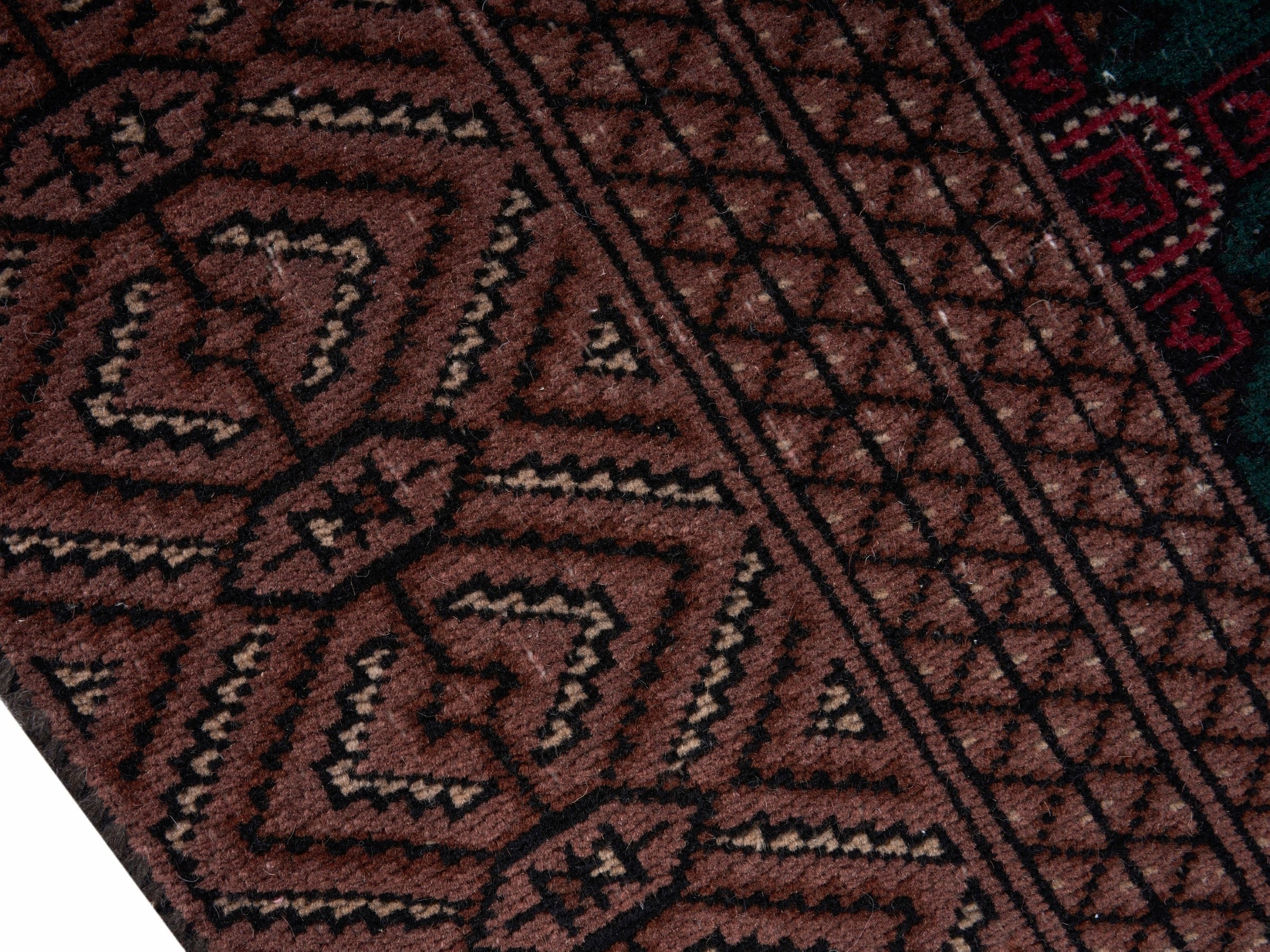 Persian Torkaman oversized rug in teal and clay, view 6 of 15