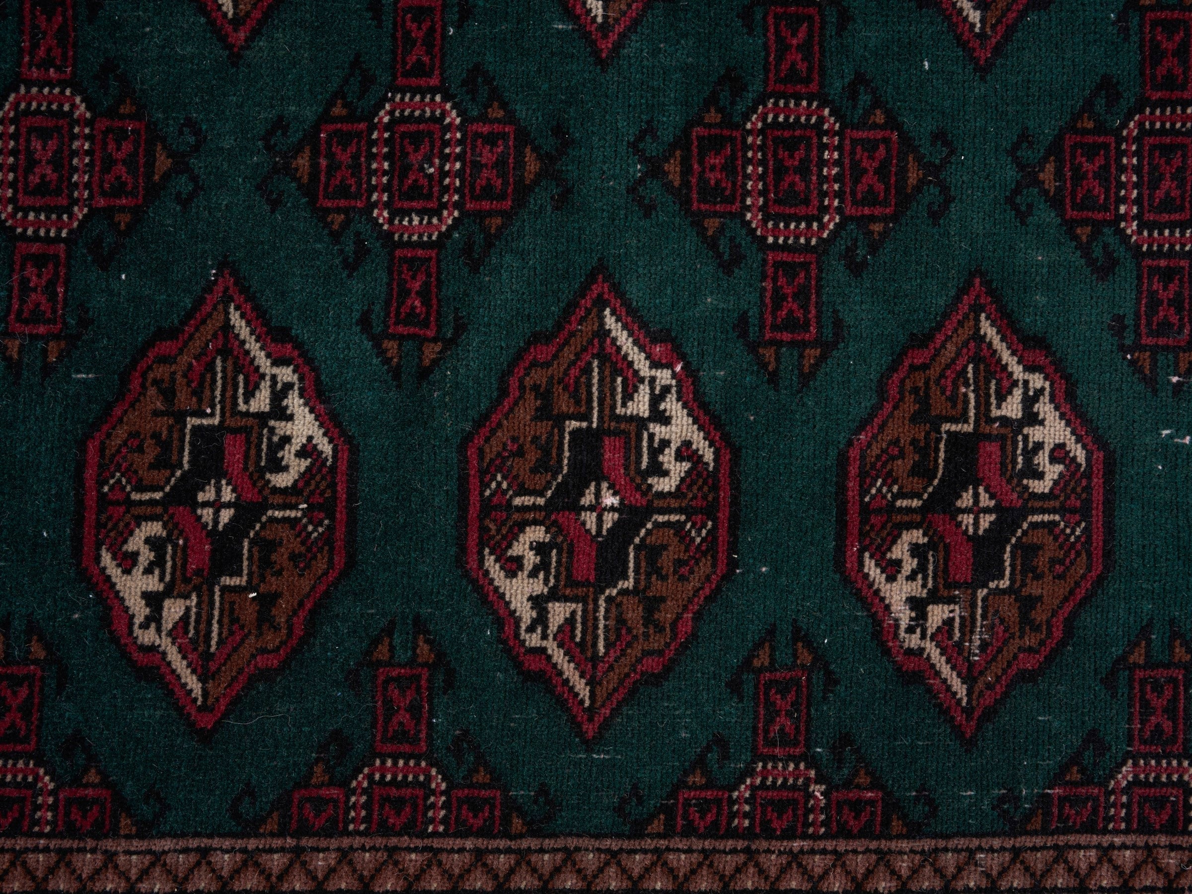 Persian Torkaman oversized rug in teal and clay, view 7 of 15