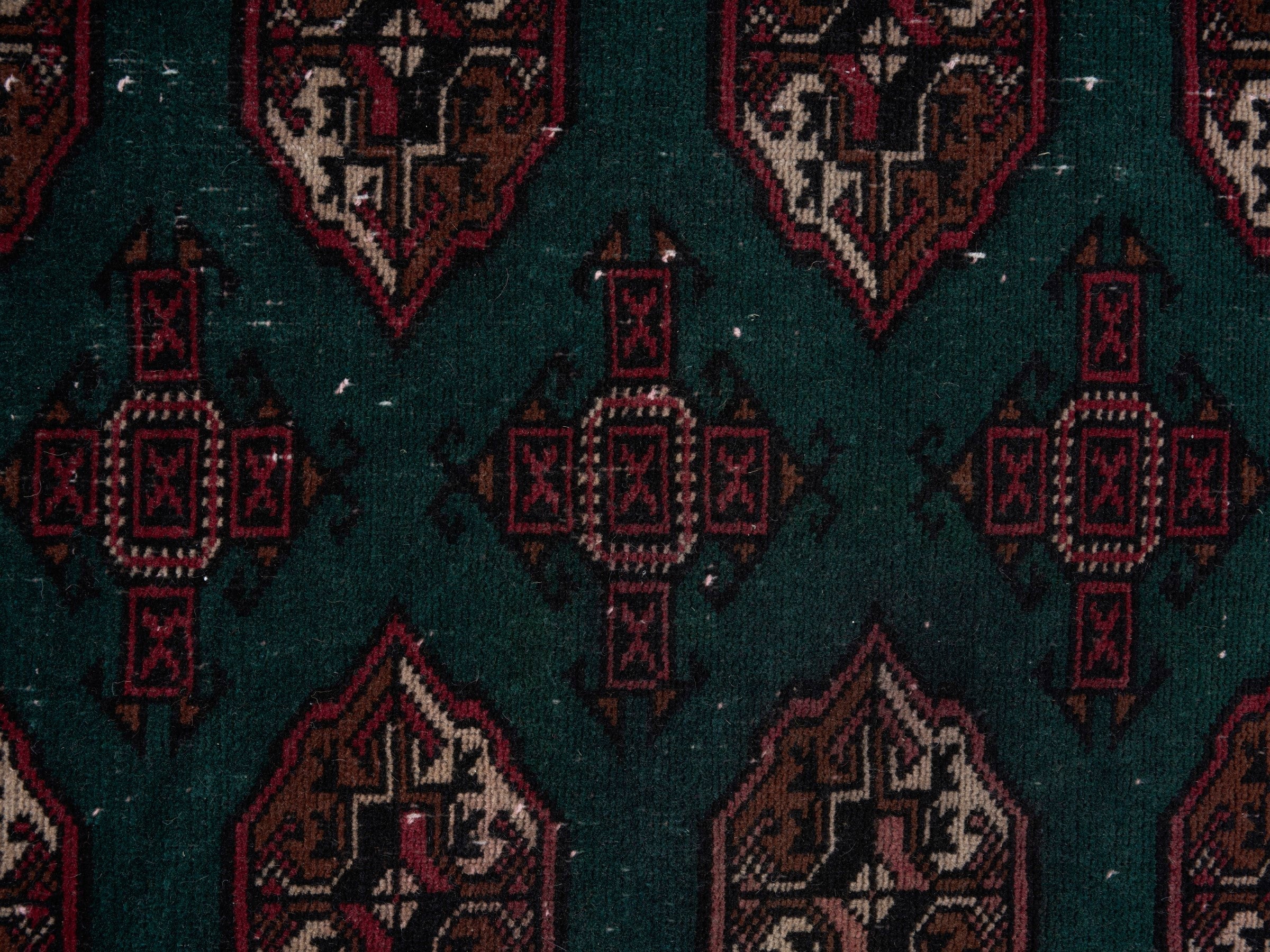 Persian Torkaman oversized rug in teal and clay, view 8 of 15