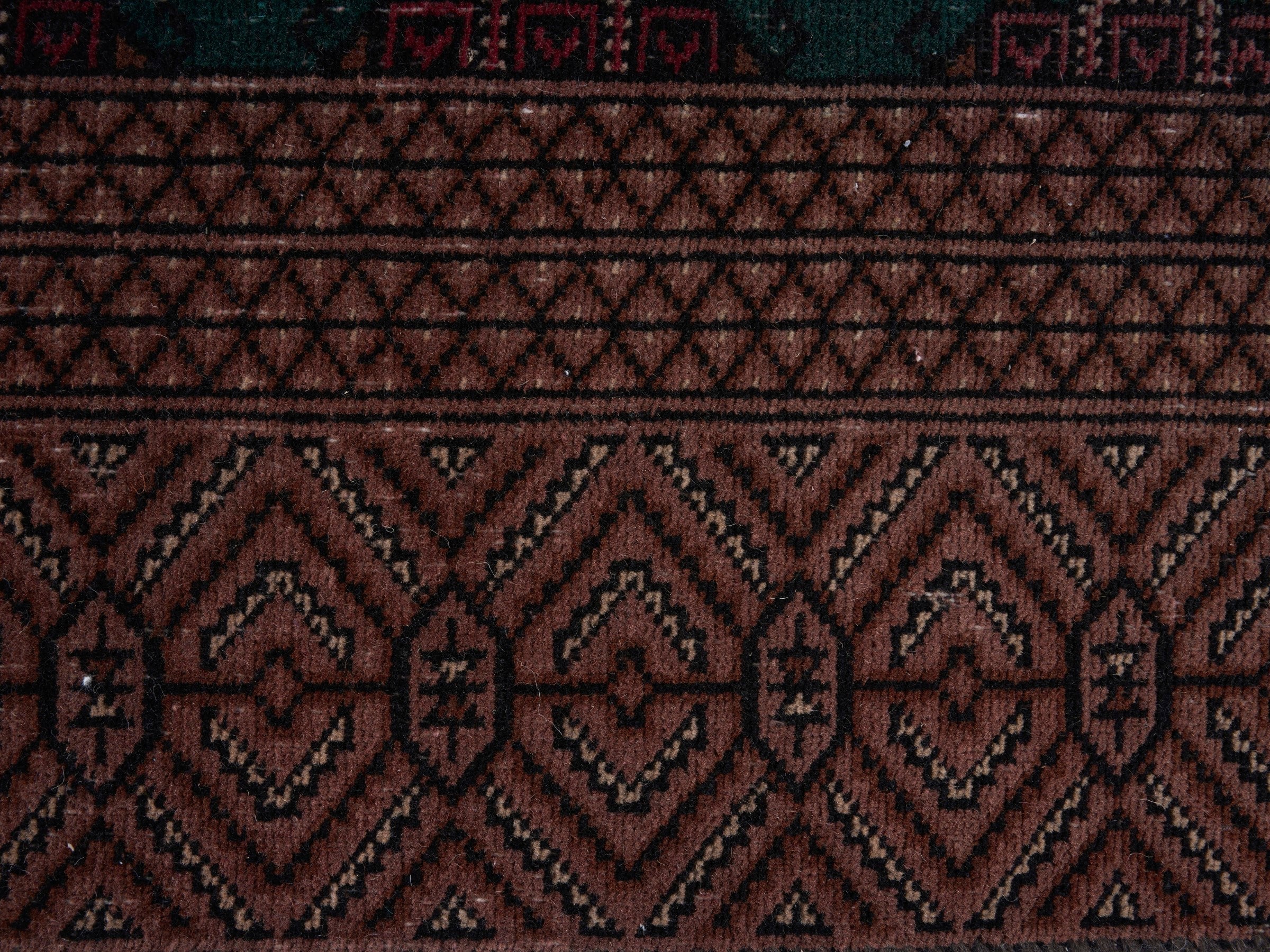 Persian Torkaman oversized rug in teal and clay, view 9 of 15