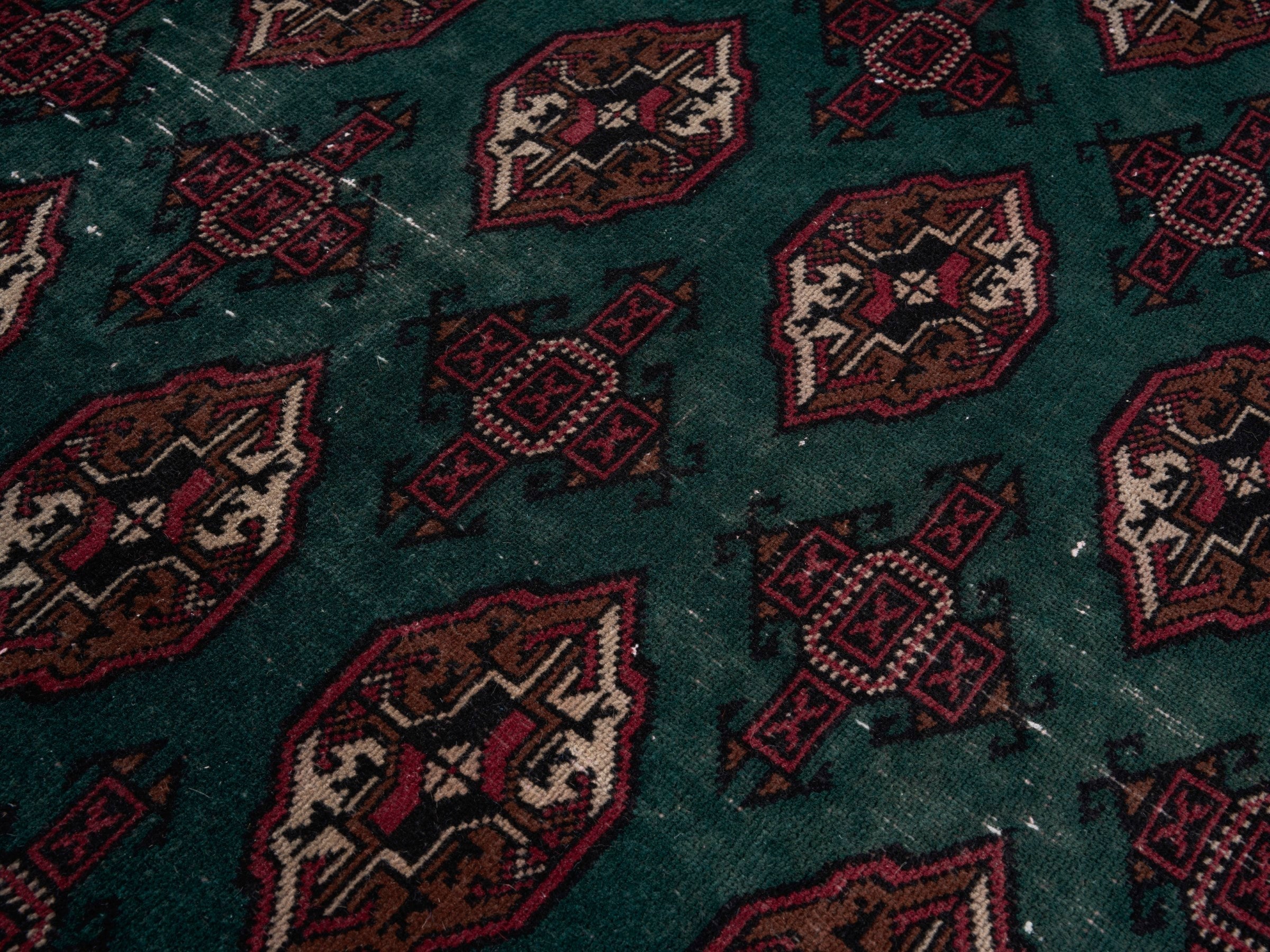 Persian Torkaman oversized rug in teal and clay, view 11 of 15