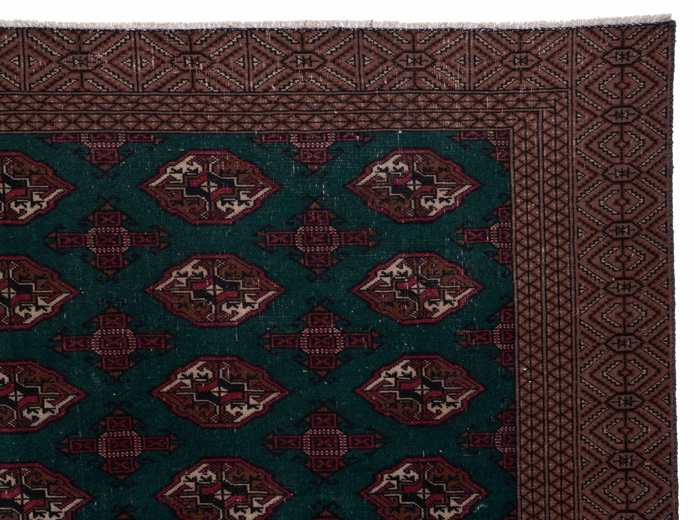 Persian Torkaman oversized rug in teal and clay, view 13 of 15