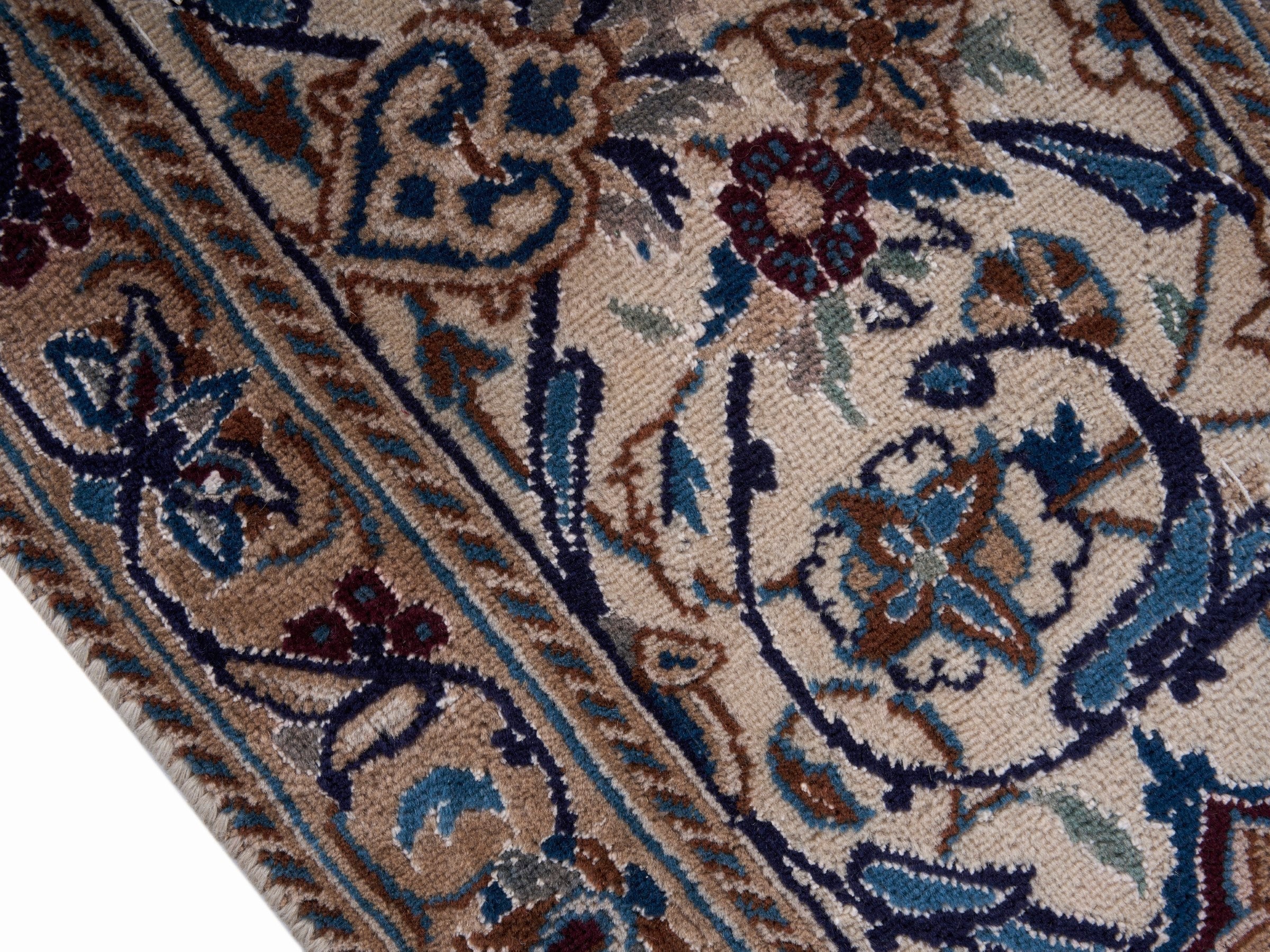 Persian Kashan oversized rug in cream and navy, view 6 of 15