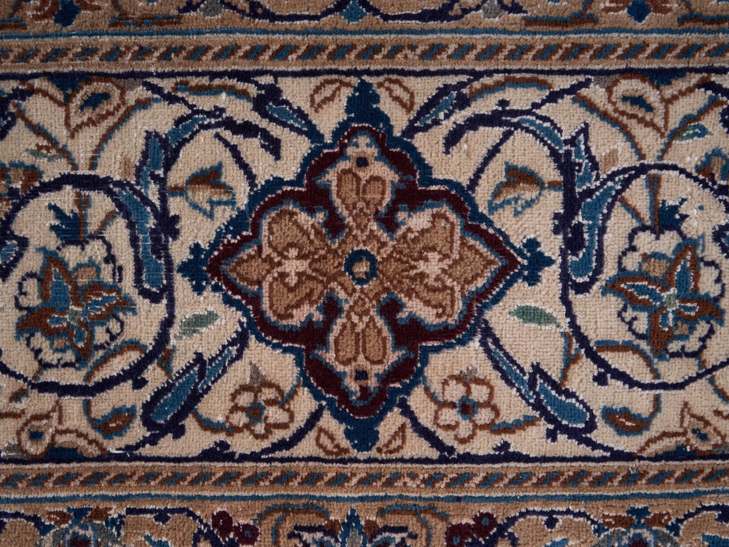 Persian Kashan oversized rug in cream and navy, view 7 of 15