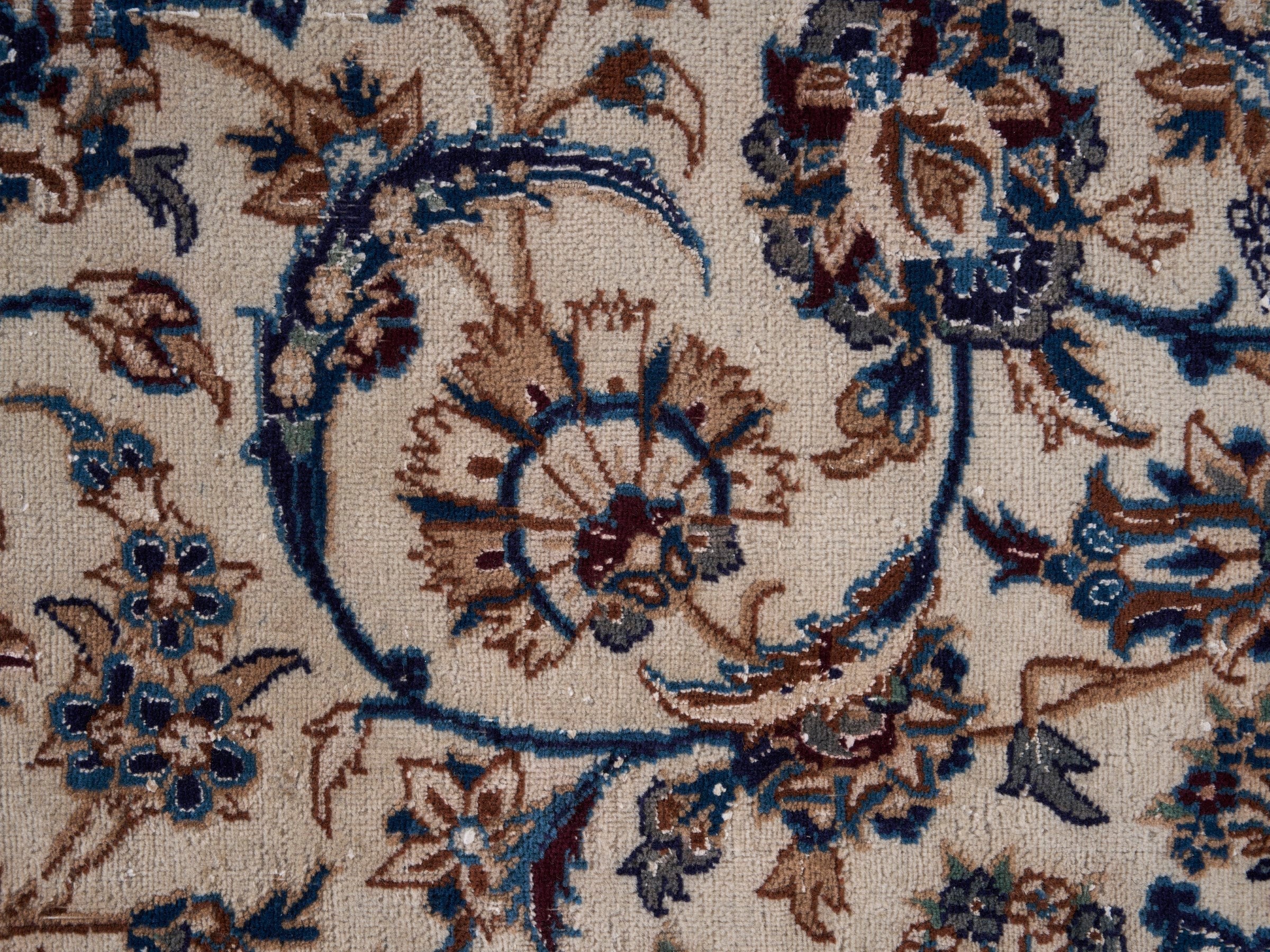 Persian Kashan oversized rug in cream and navy, view 8 of 15