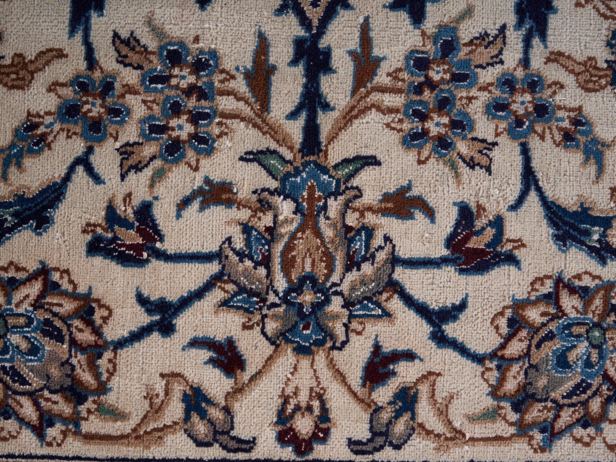 Persian Kashan oversized rug in cream and navy, view 9 of 15