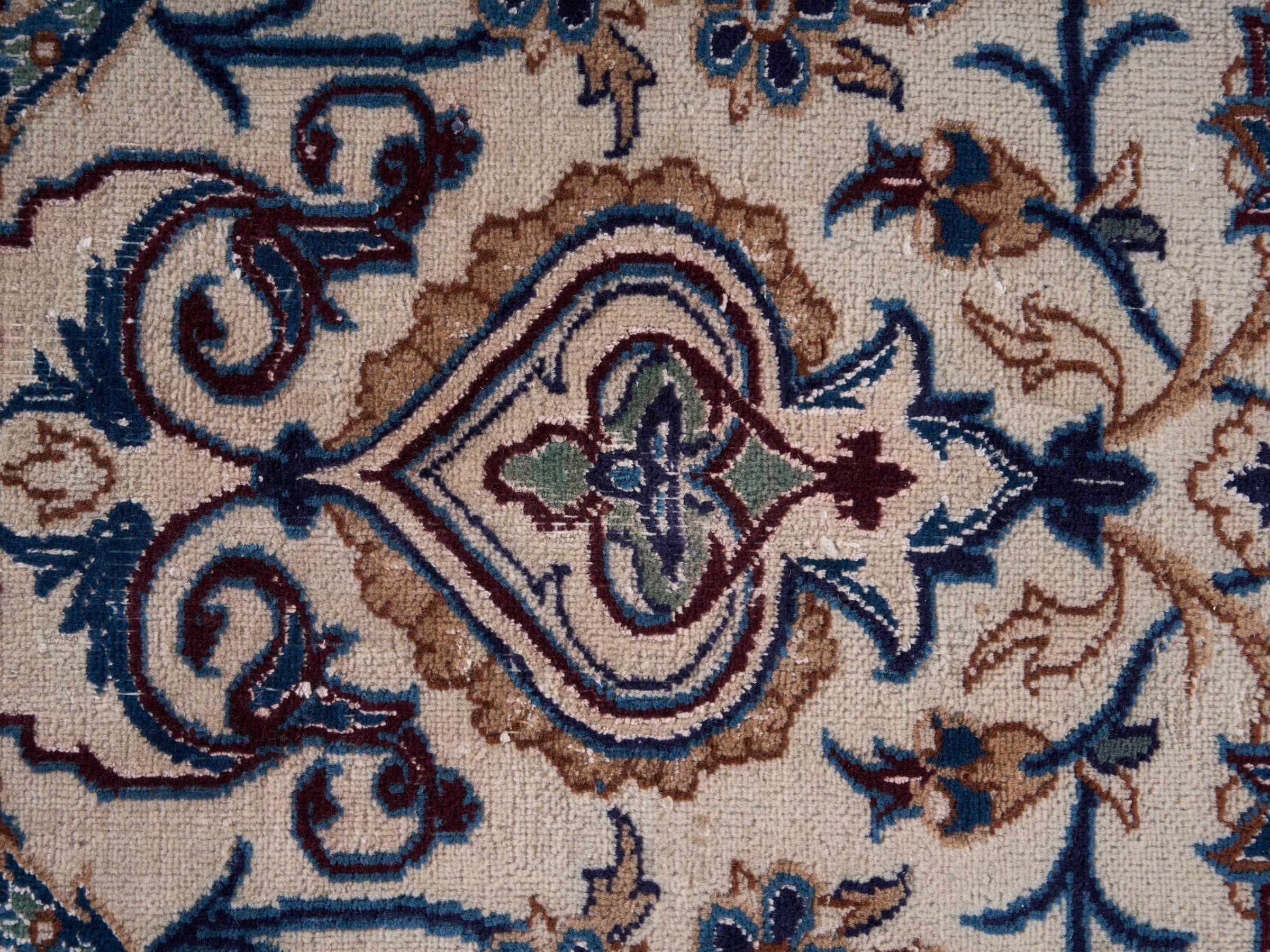 Persian Kashan oversized rug in cream and navy, view 10 of 15