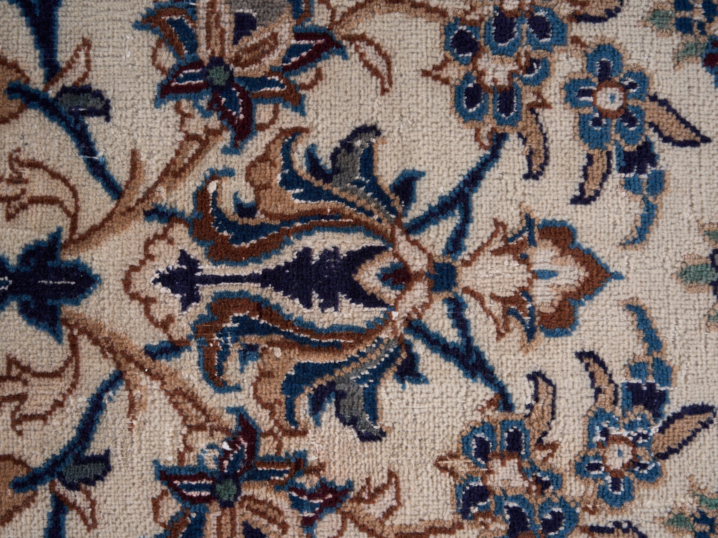 Persian Kashan oversized rug in cream and navy, view 11 of 15