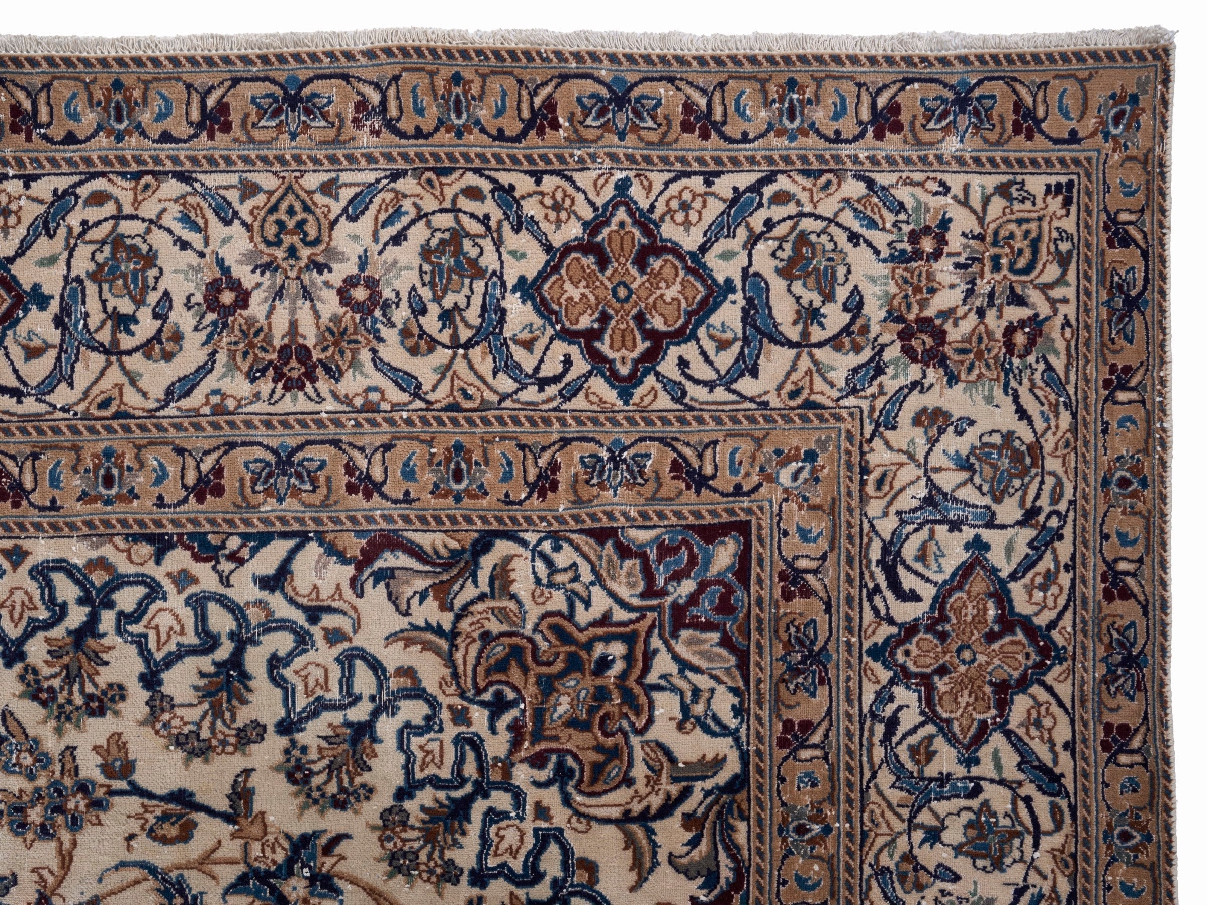 Persian Kashan oversized rug in cream and navy, view 13 of 15