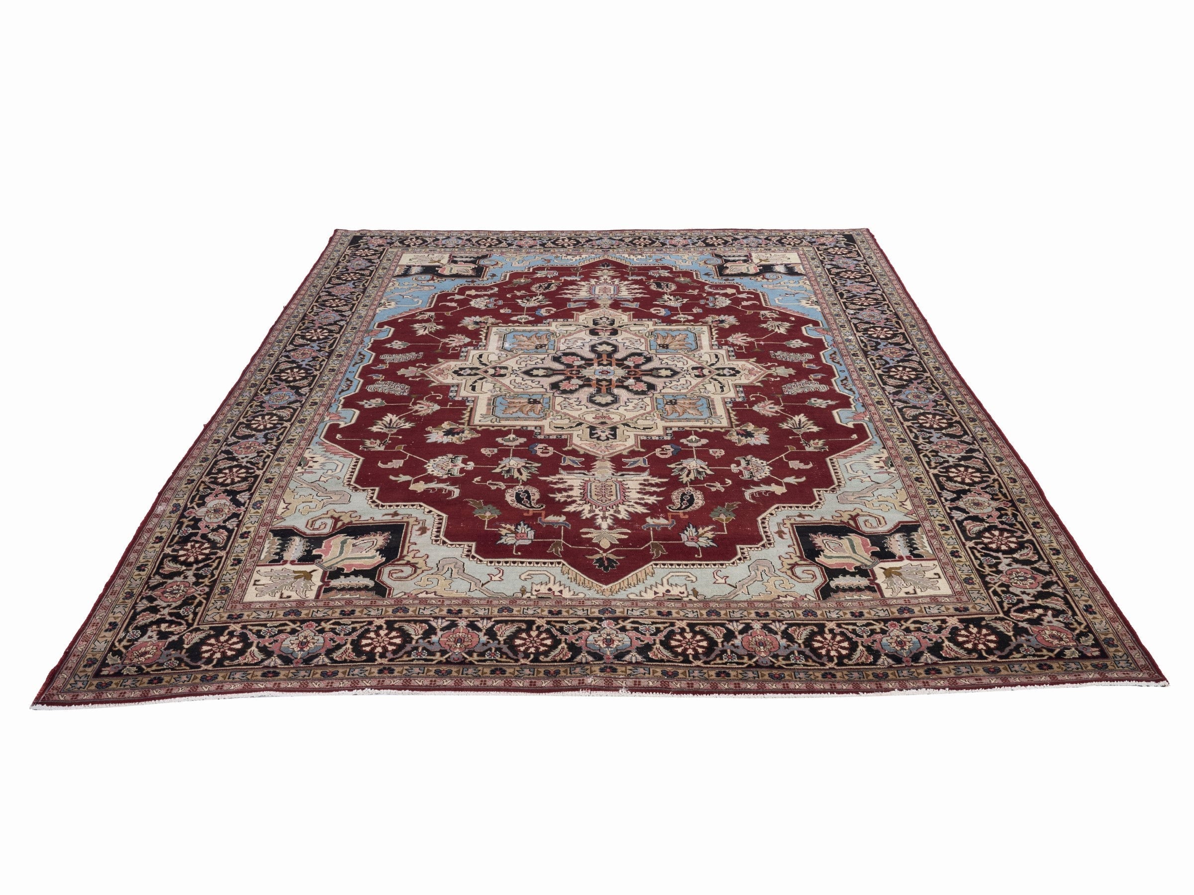 Persian Heriz oversized rug in burgundy and dark brown, view 2 of 15
