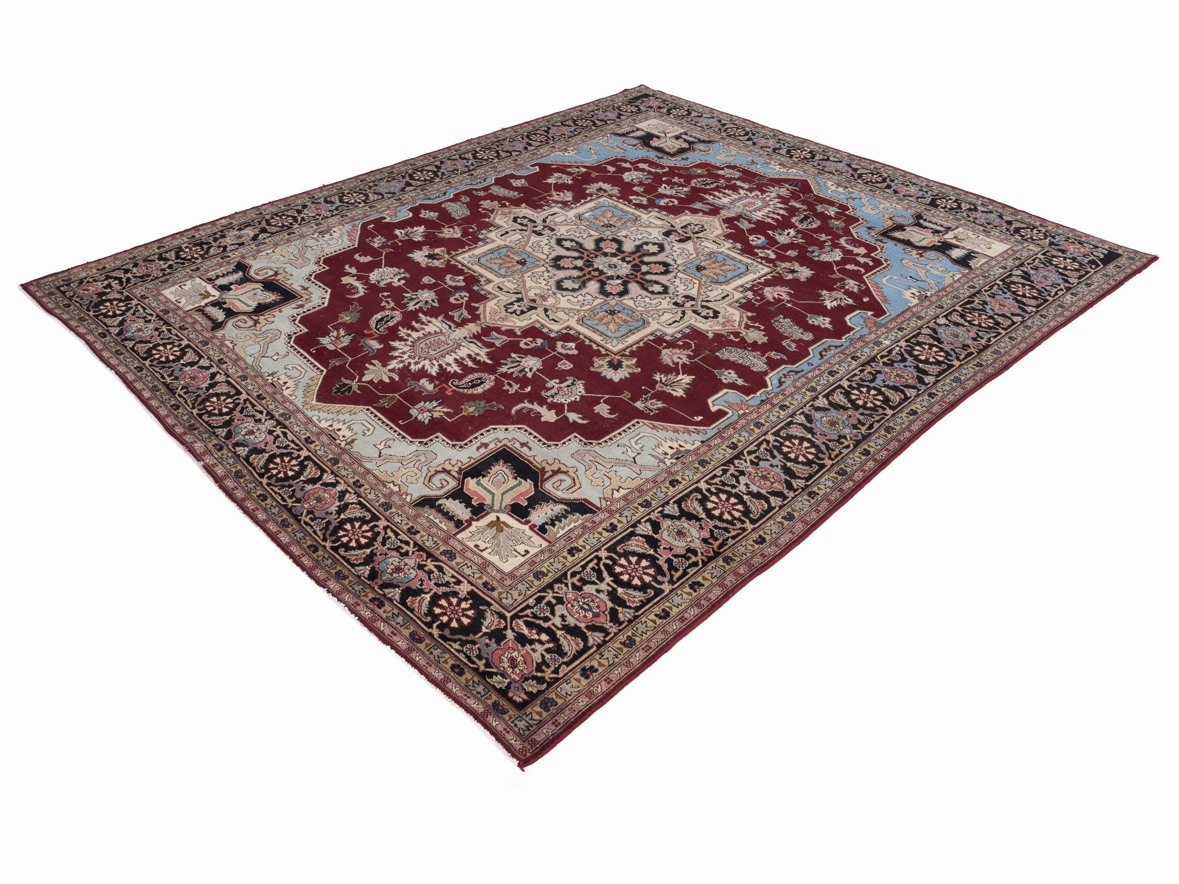 Persian Heriz oversized rug in burgundy and dark brown, view 3 of 15