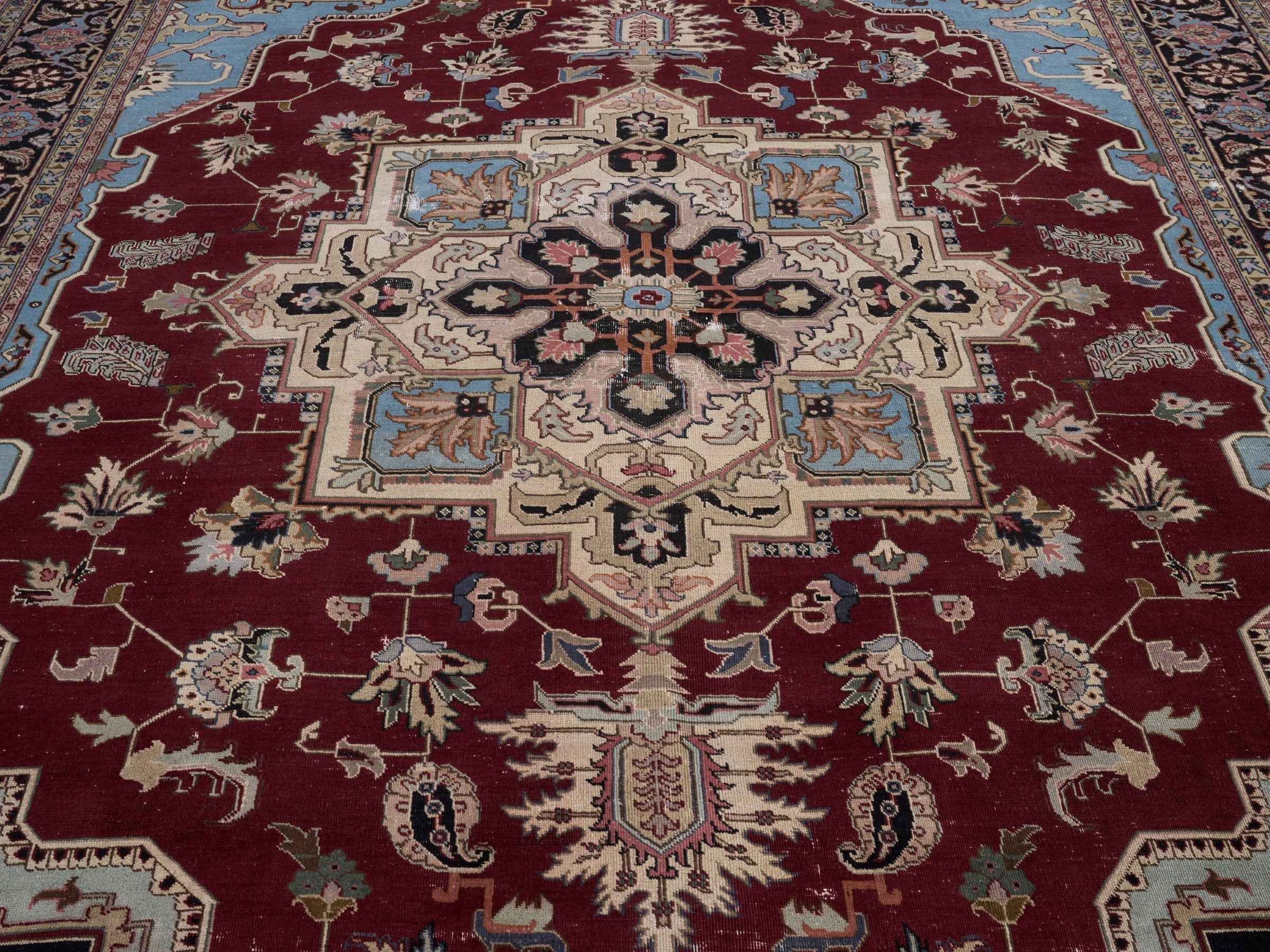 Persian Heriz oversized rug in burgundy and dark brown, view 4 of 15