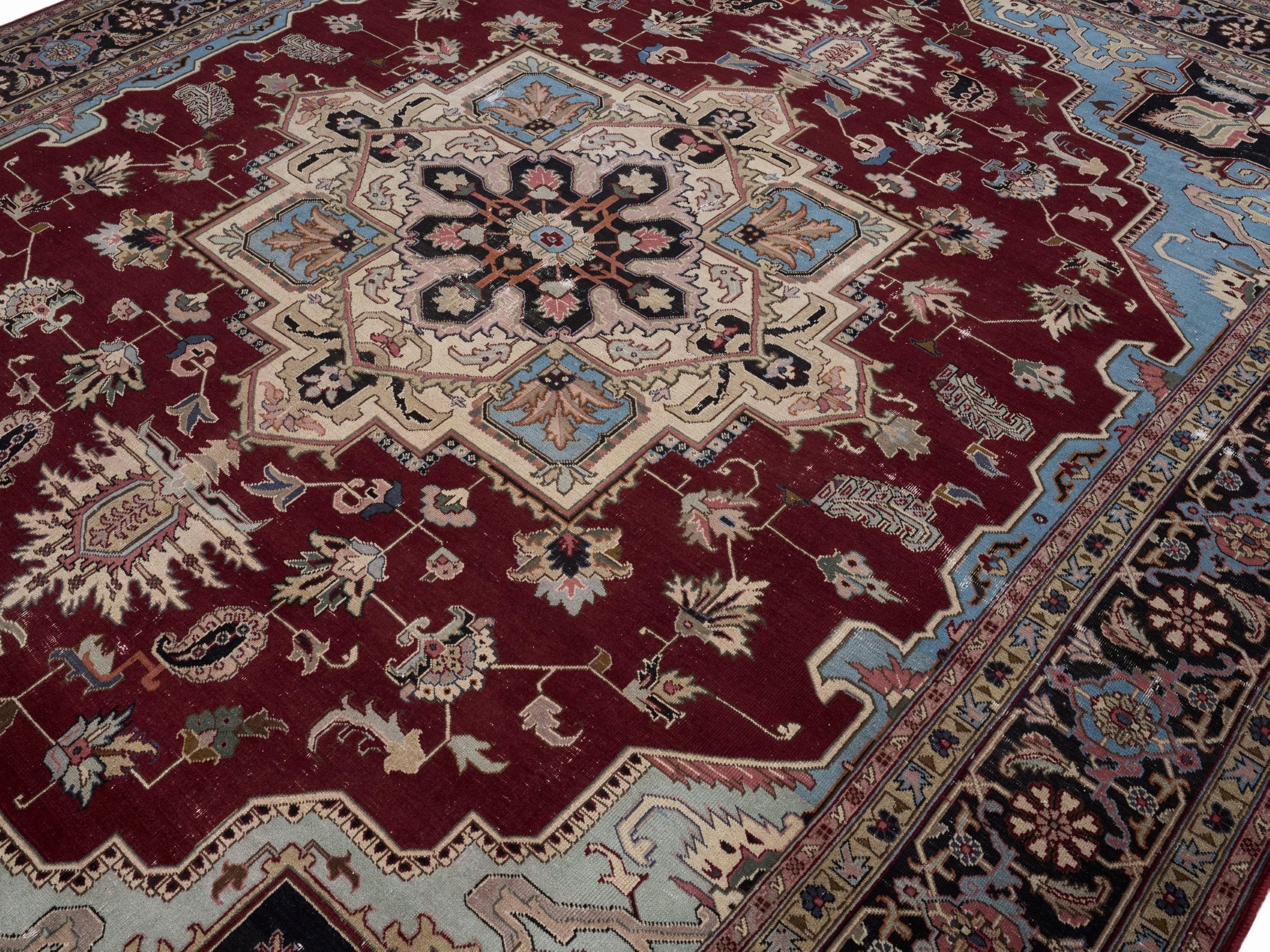 Persian Heriz oversized rug in burgundy and dark brown, view 5 of 15
