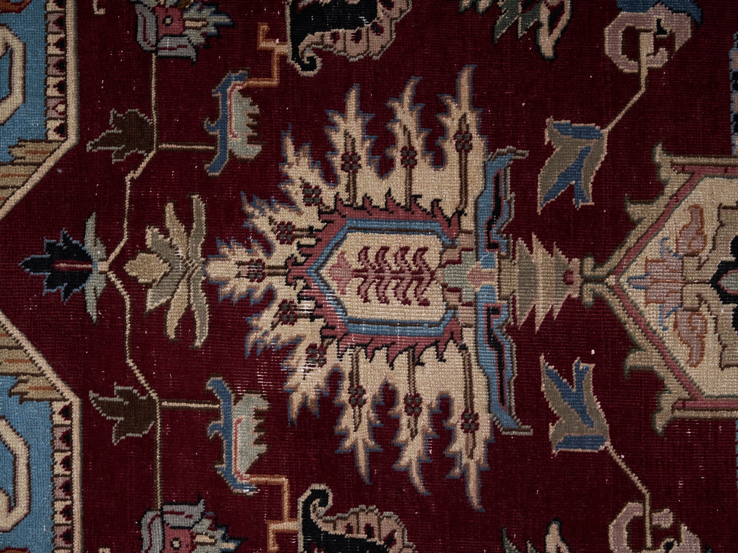 Persian Heriz oversized rug in burgundy and dark brown, view 11 of 15
