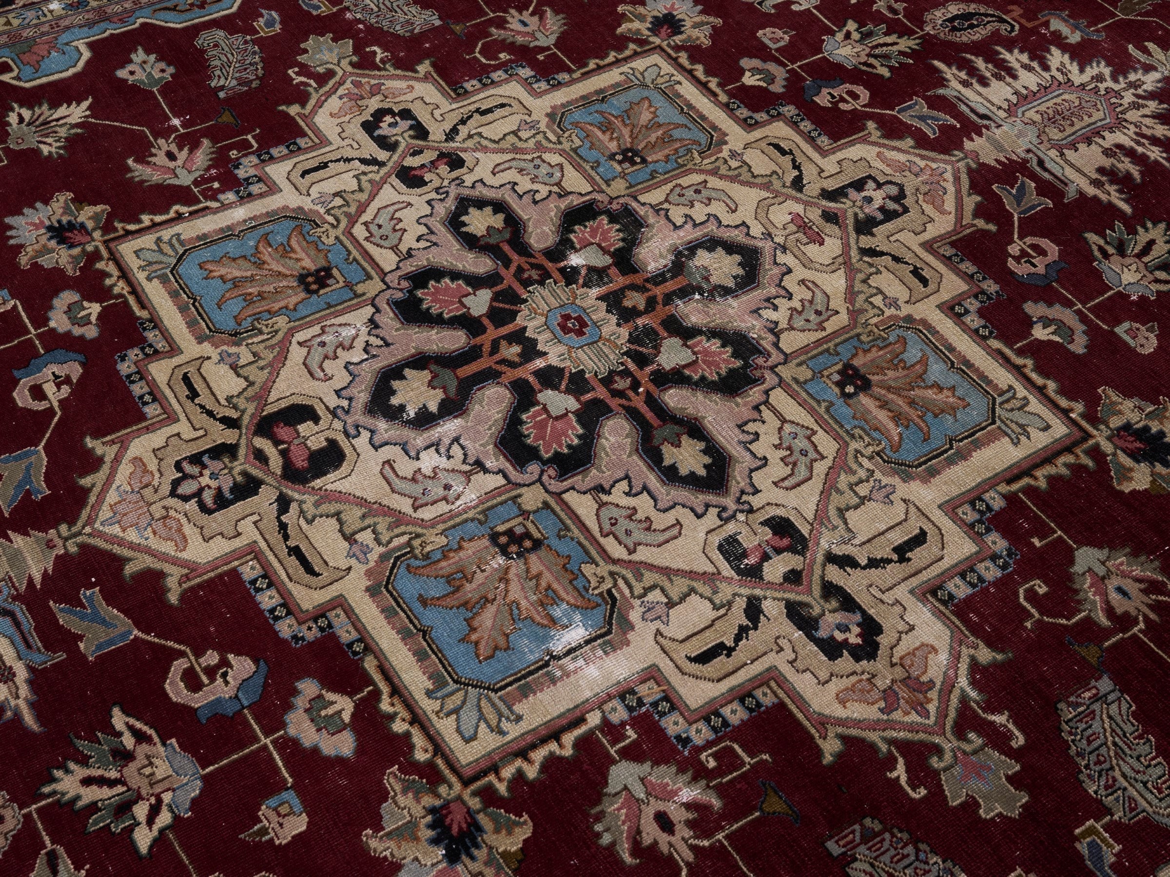 Persian Heriz oversized rug in burgundy and dark brown, view 12 of 15
