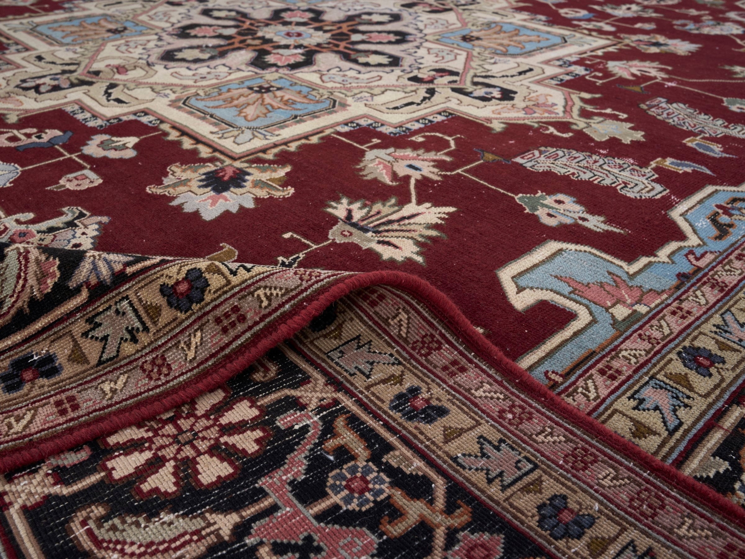 Persian Heriz oversized rug in burgundy and dark brown, view 14 of 15