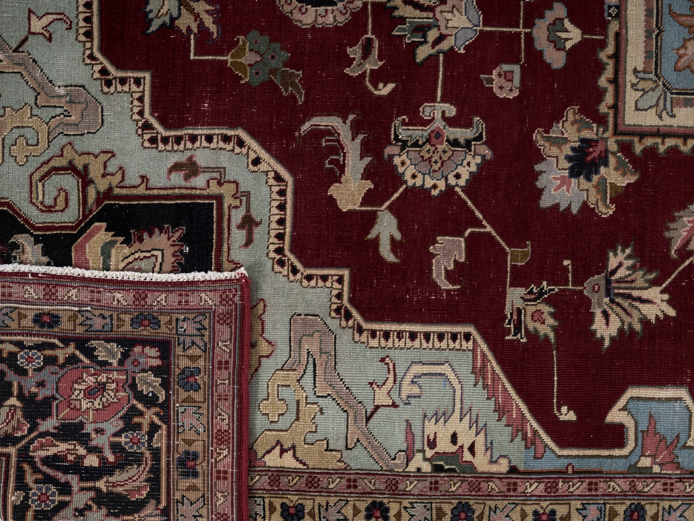 Persian Heriz oversized rug in burgundy and dark brown, view 15 of 15