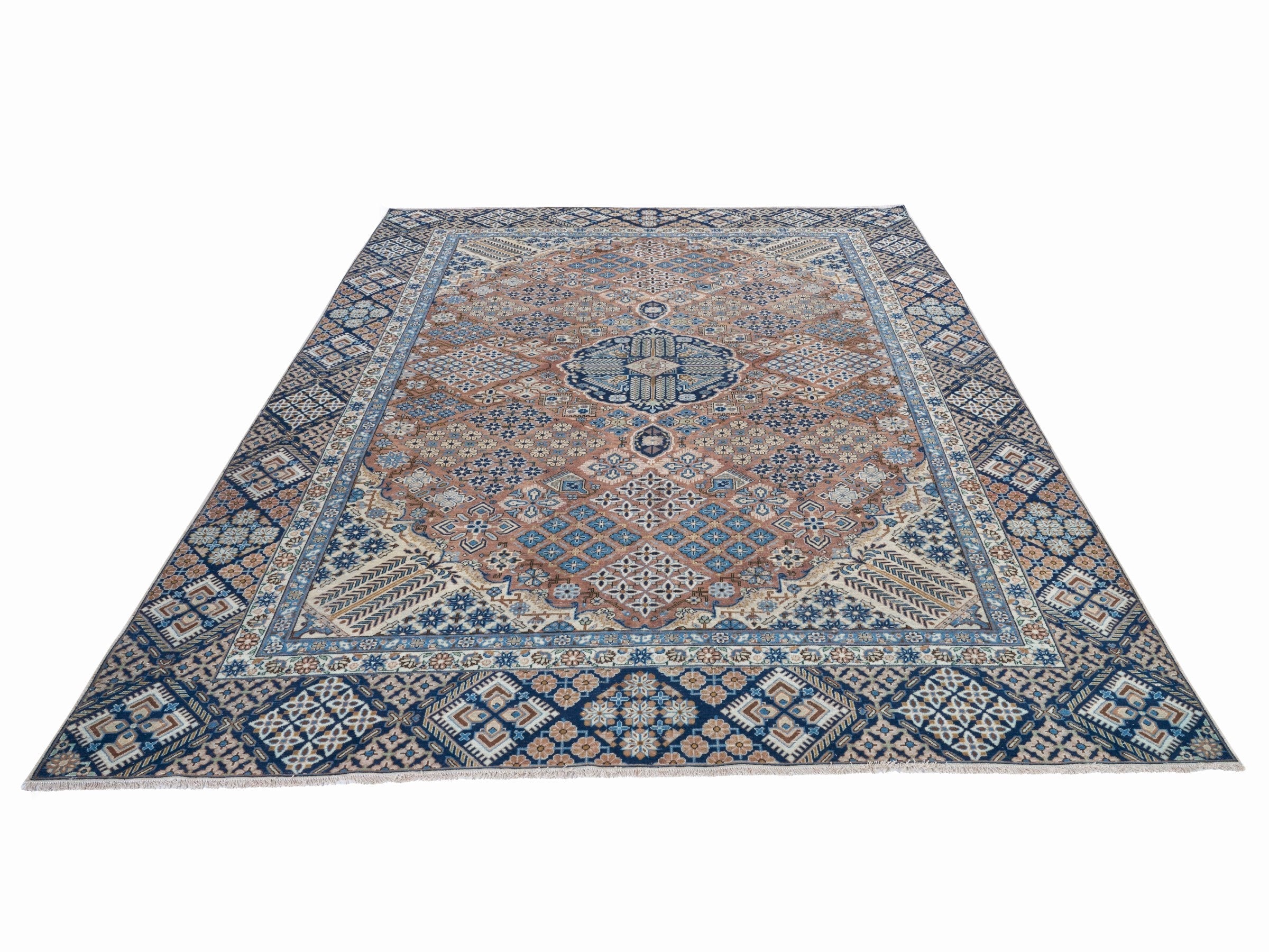 Persian Kashan oversized rug in rust and navy, view 2 of 15