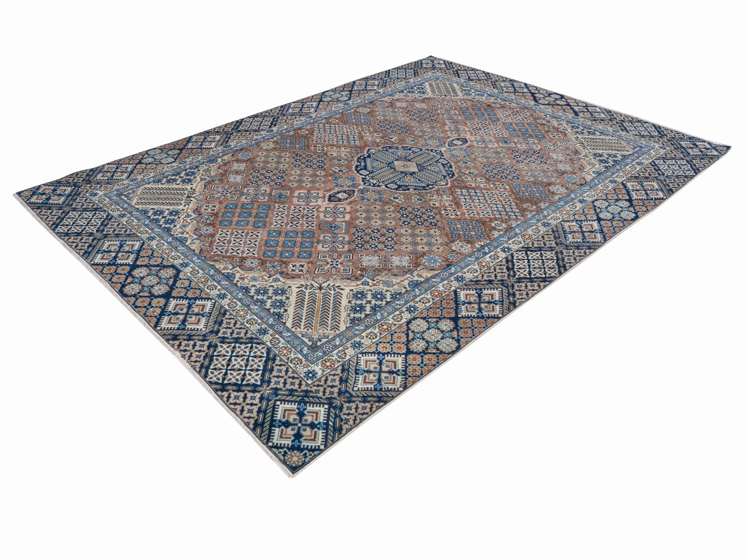 Persian Kashan oversized rug in rust and navy, view 3 of 15