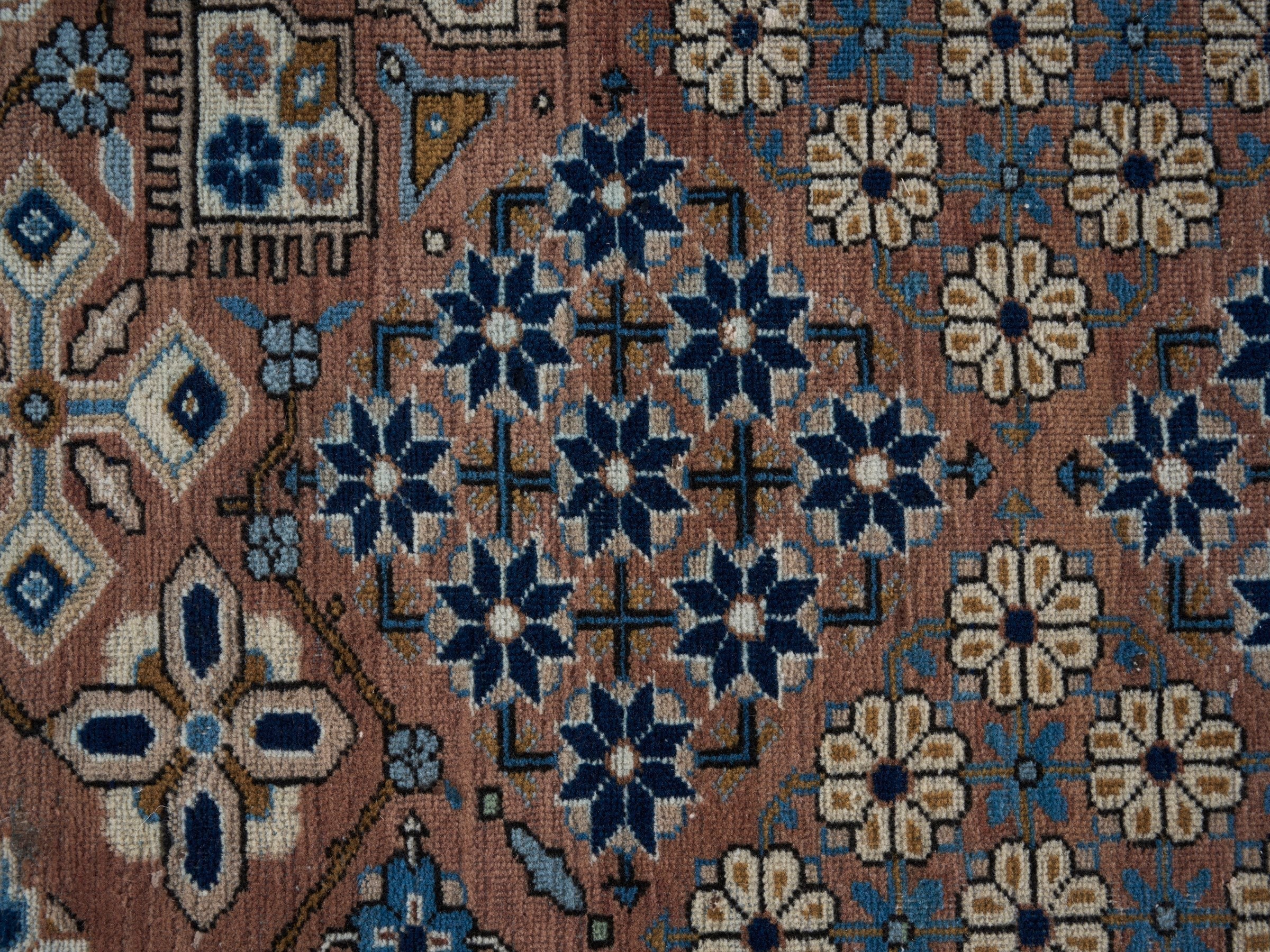 Persian Kashan oversized rug in rust and navy, view 7 of 15
