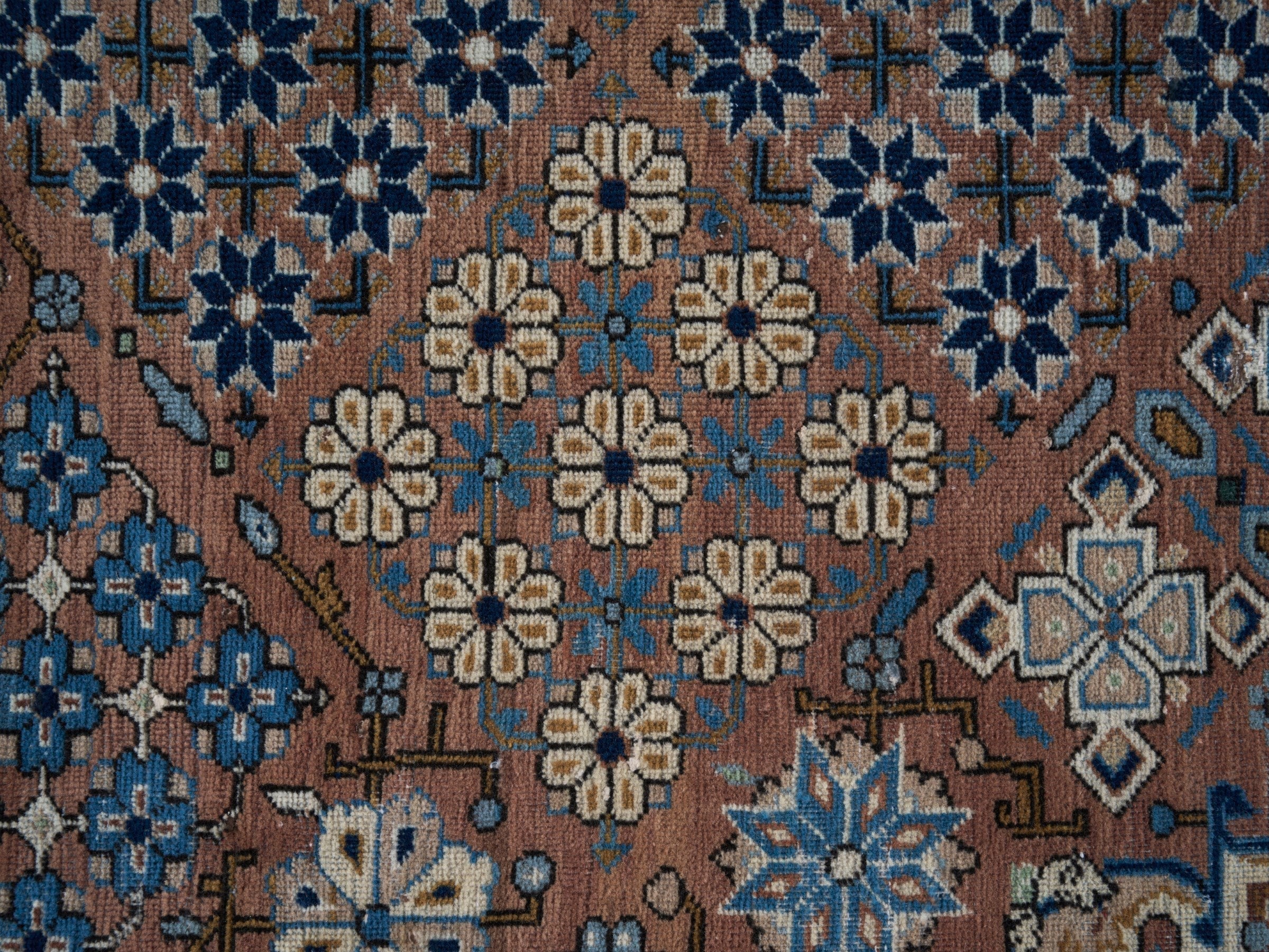 Persian Kashan oversized rug in rust and navy, view 8 of 15