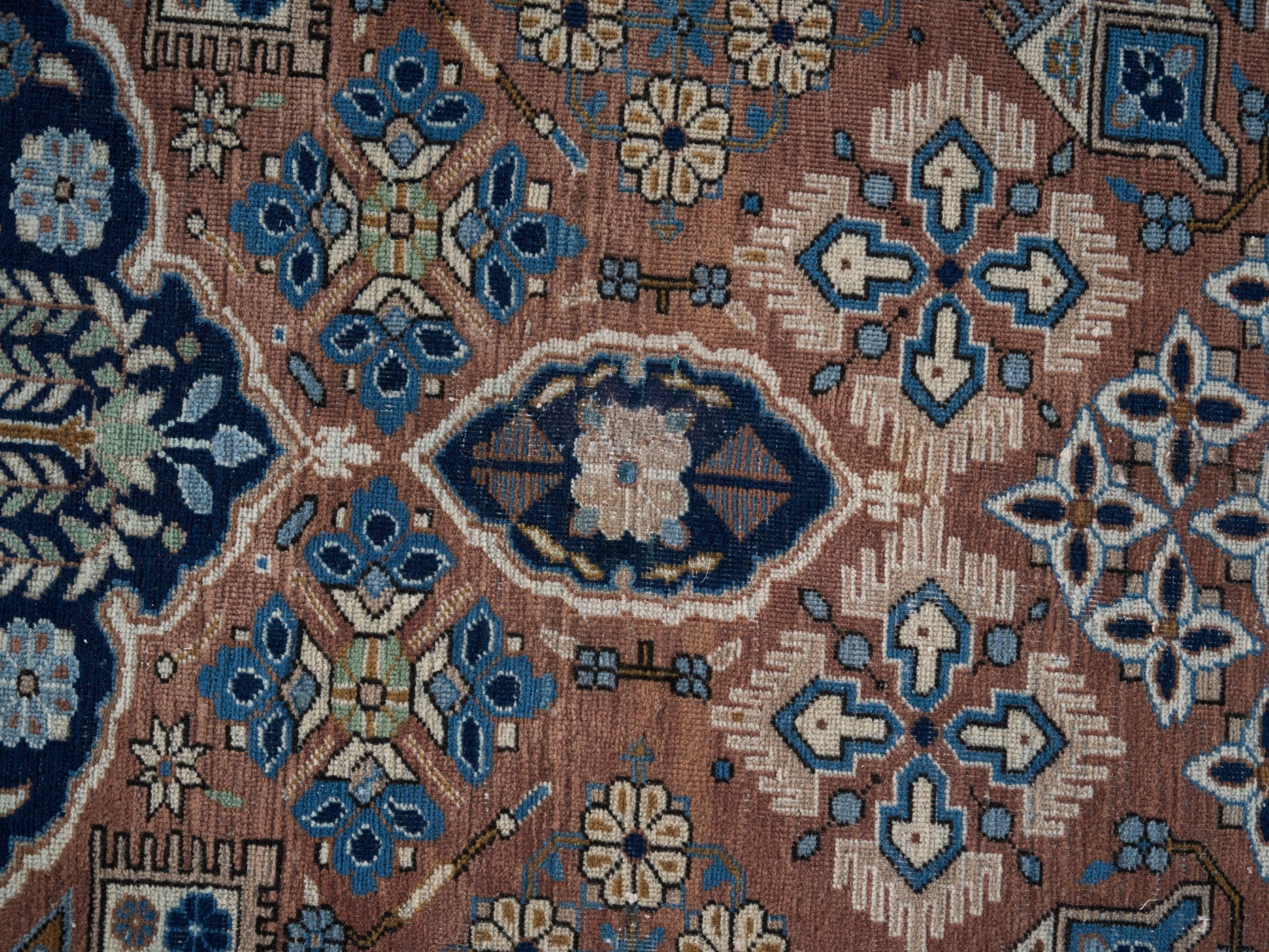 Persian Kashan oversized rug in rust and navy, view 10 of 15