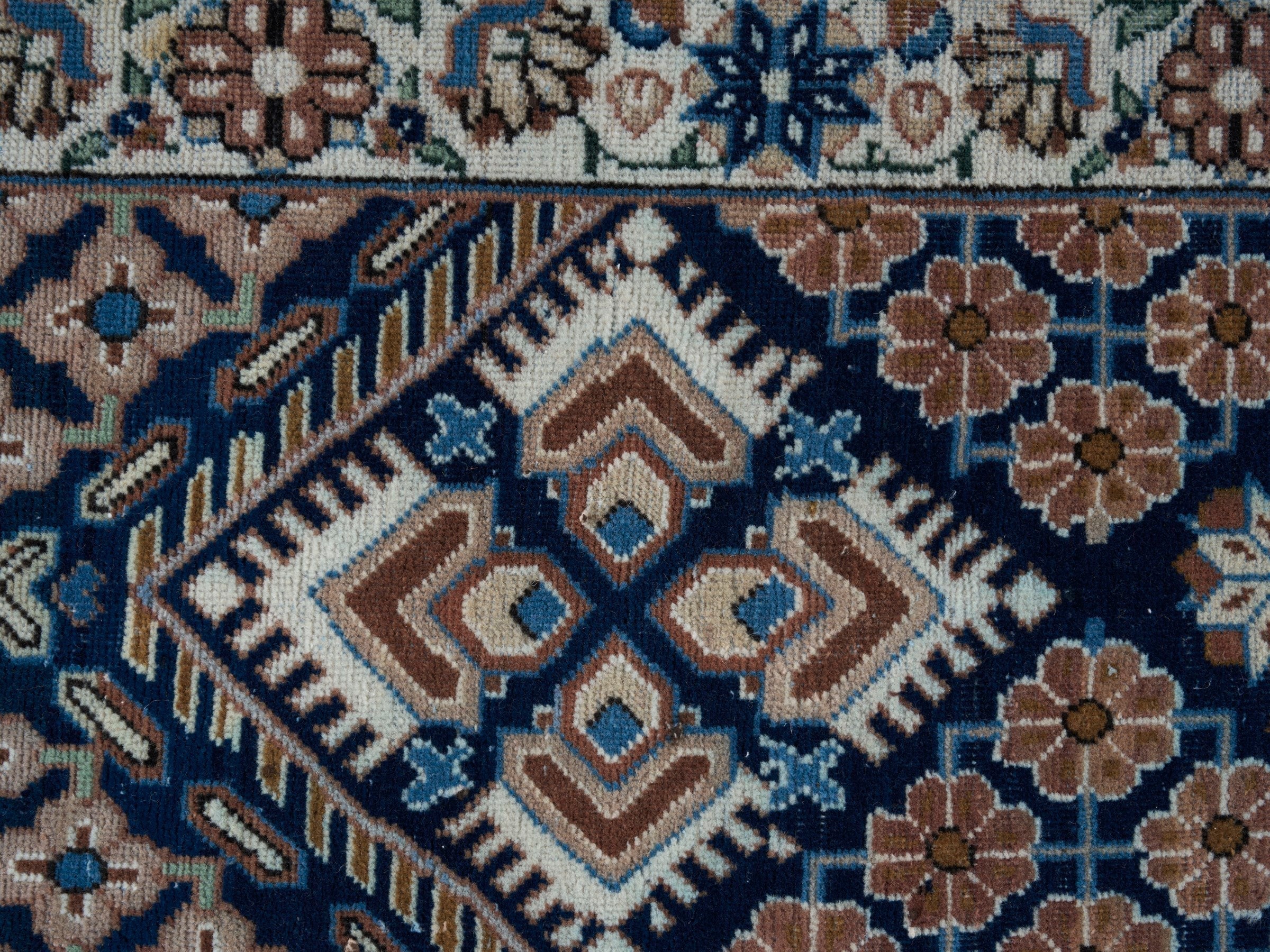 Persian Kashan oversized rug in rust and navy, view 11 of 15