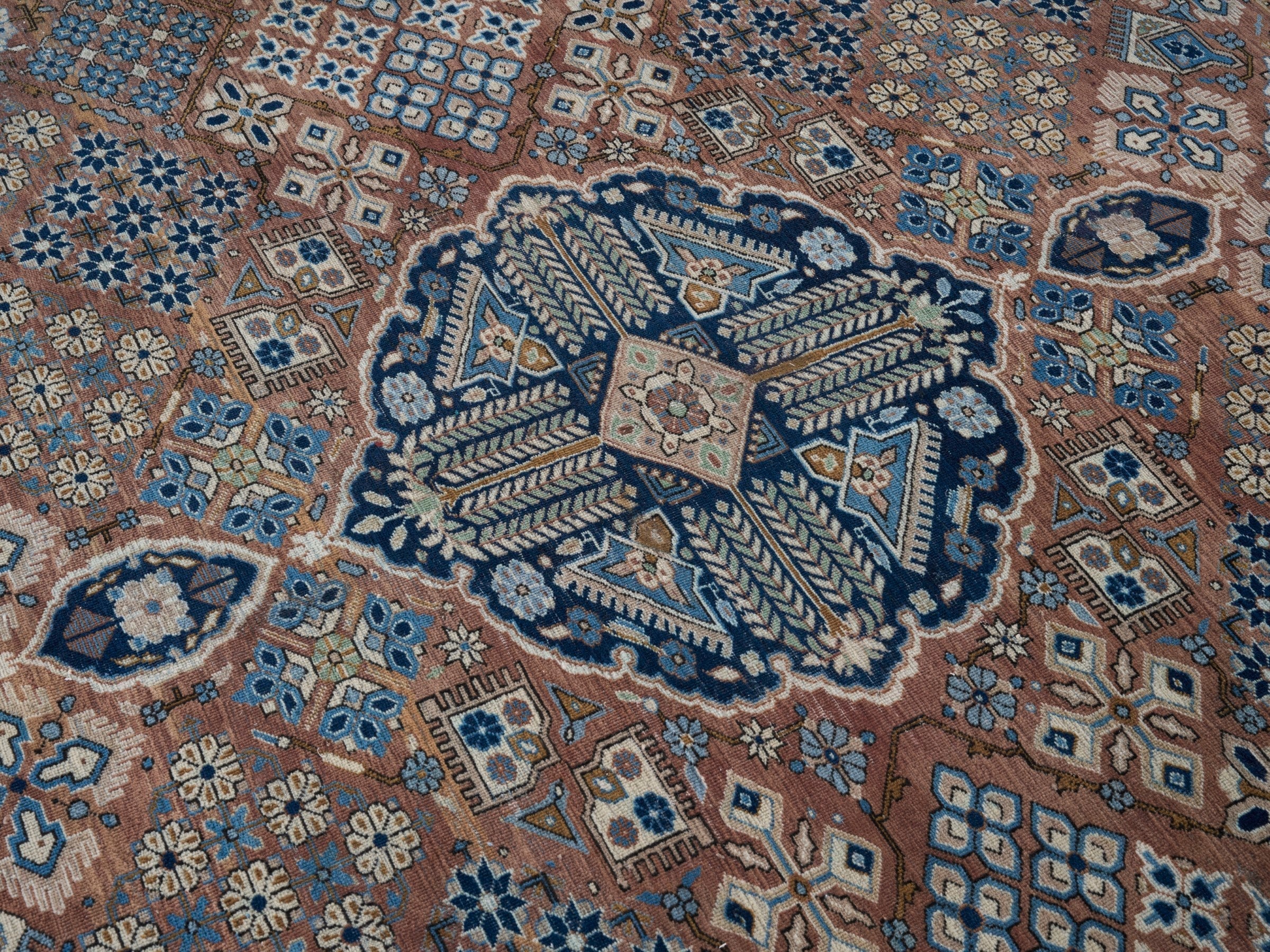 Persian Kashan oversized rug in rust and navy, view 12 of 15