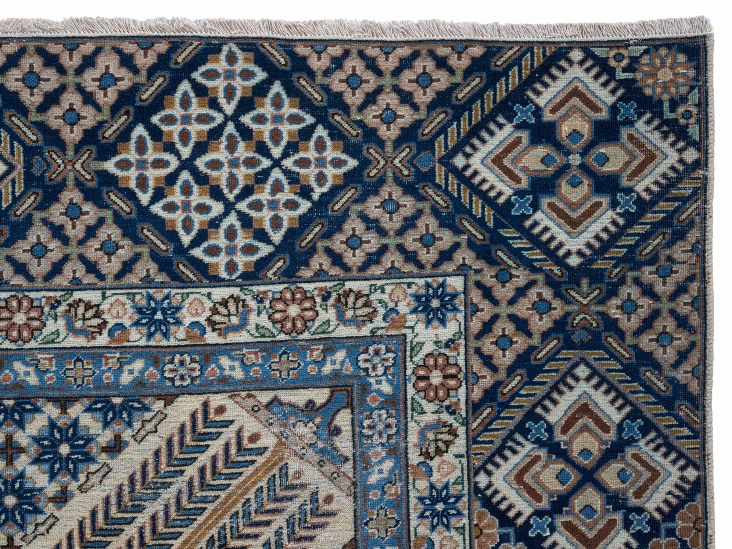 Persian Kashan oversized rug in rust and navy, view 13 of 15