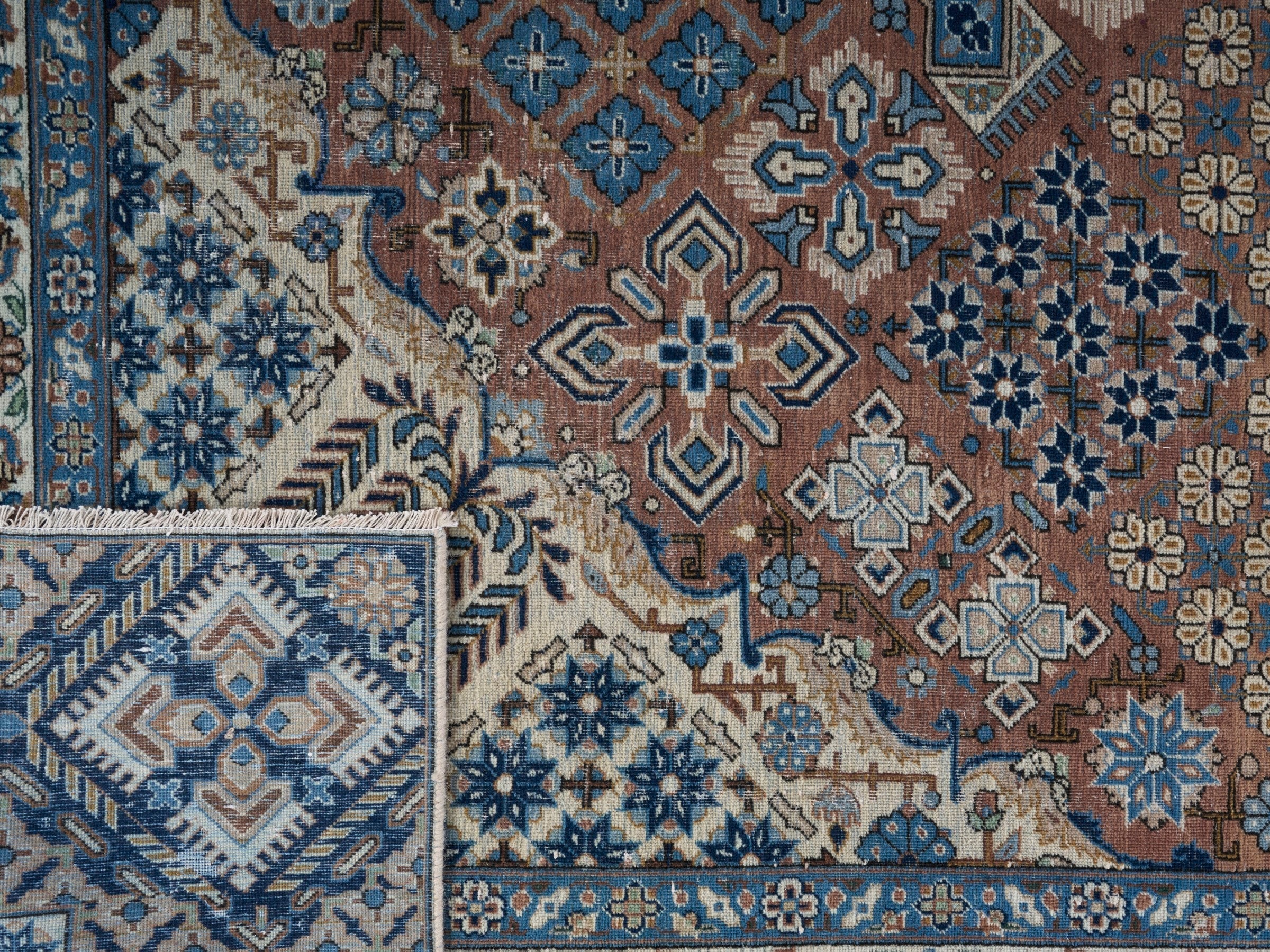 Persian Kashan oversized rug in rust and navy, view 15 of 15