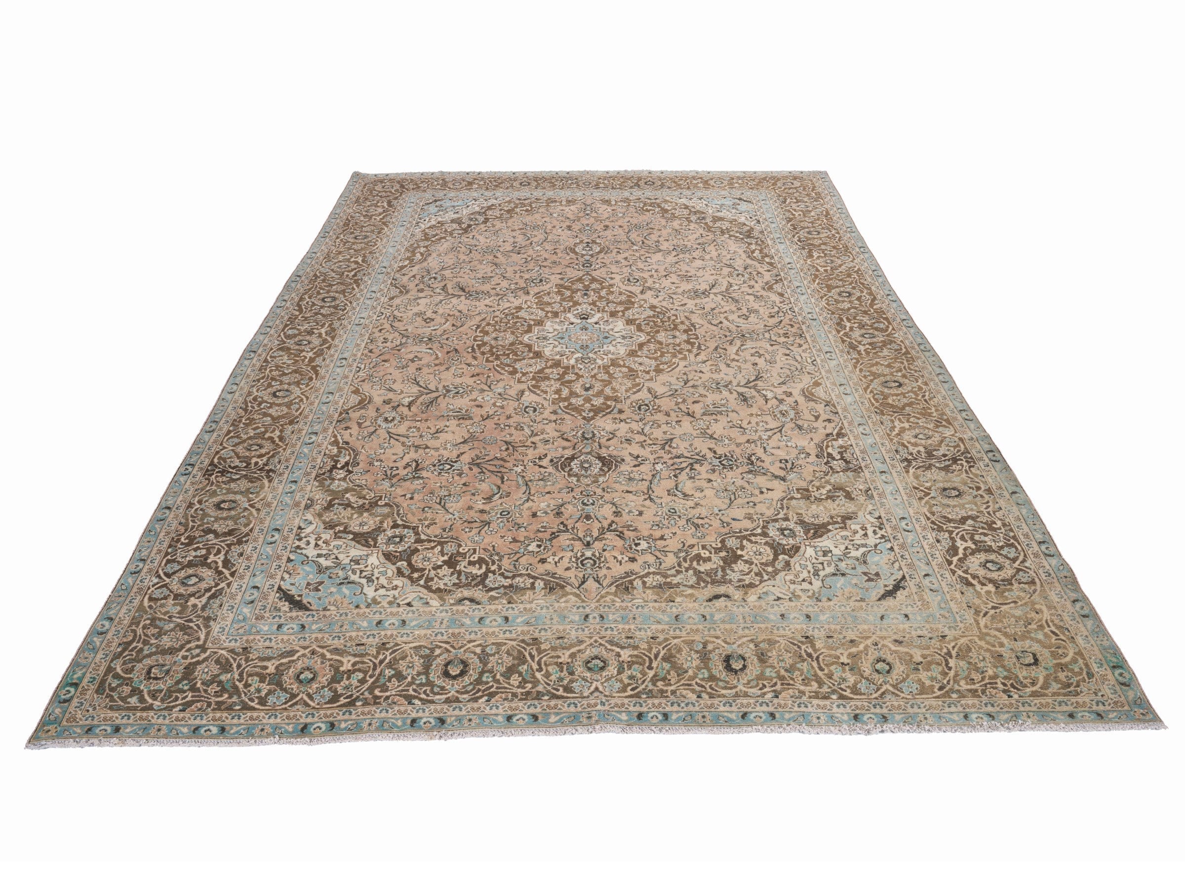 Persian Kashan oversized rug in tan and brown, view 2 of 15