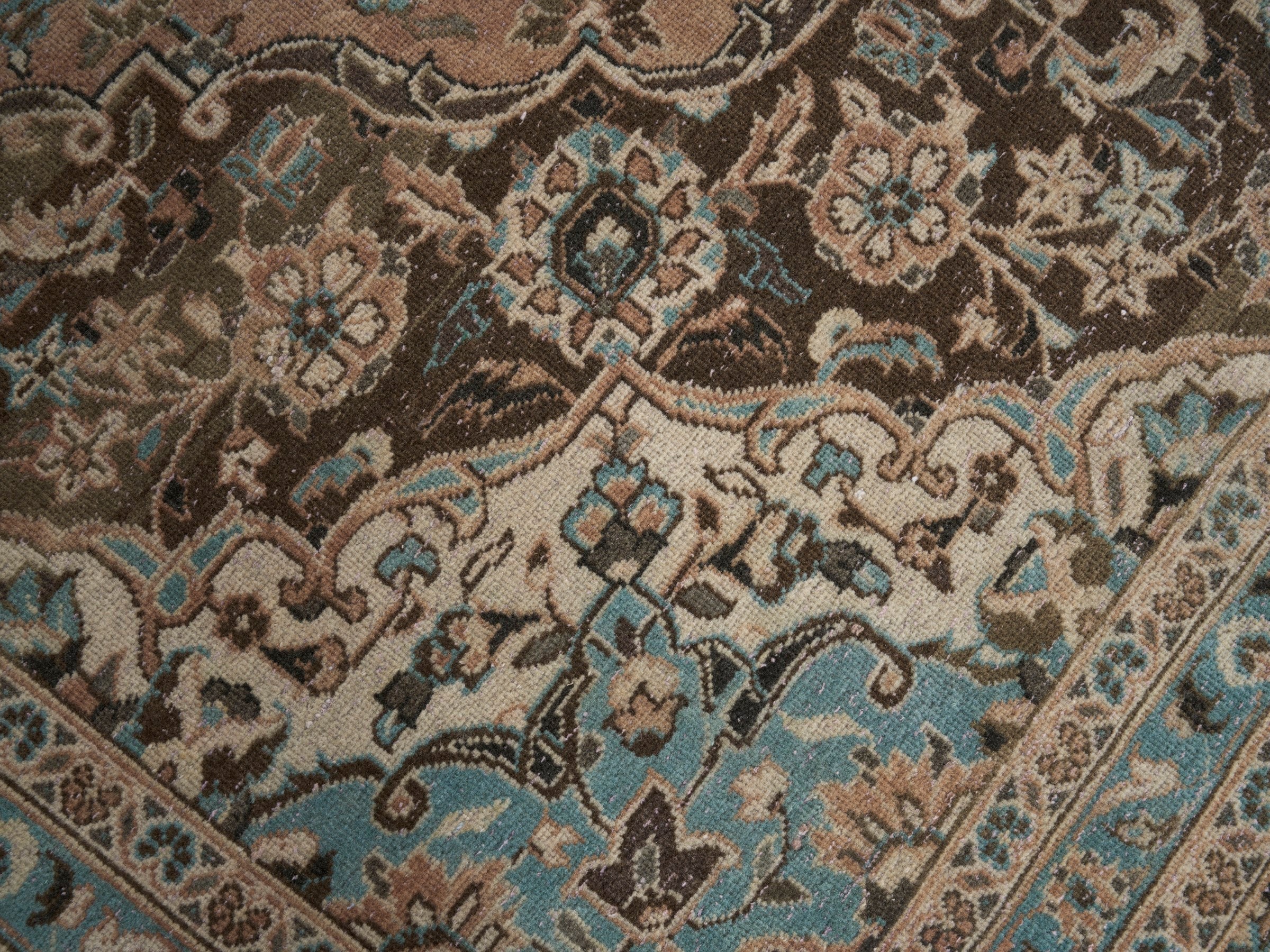 Persian Kashan oversized rug in tan and brown, view 10 of 15