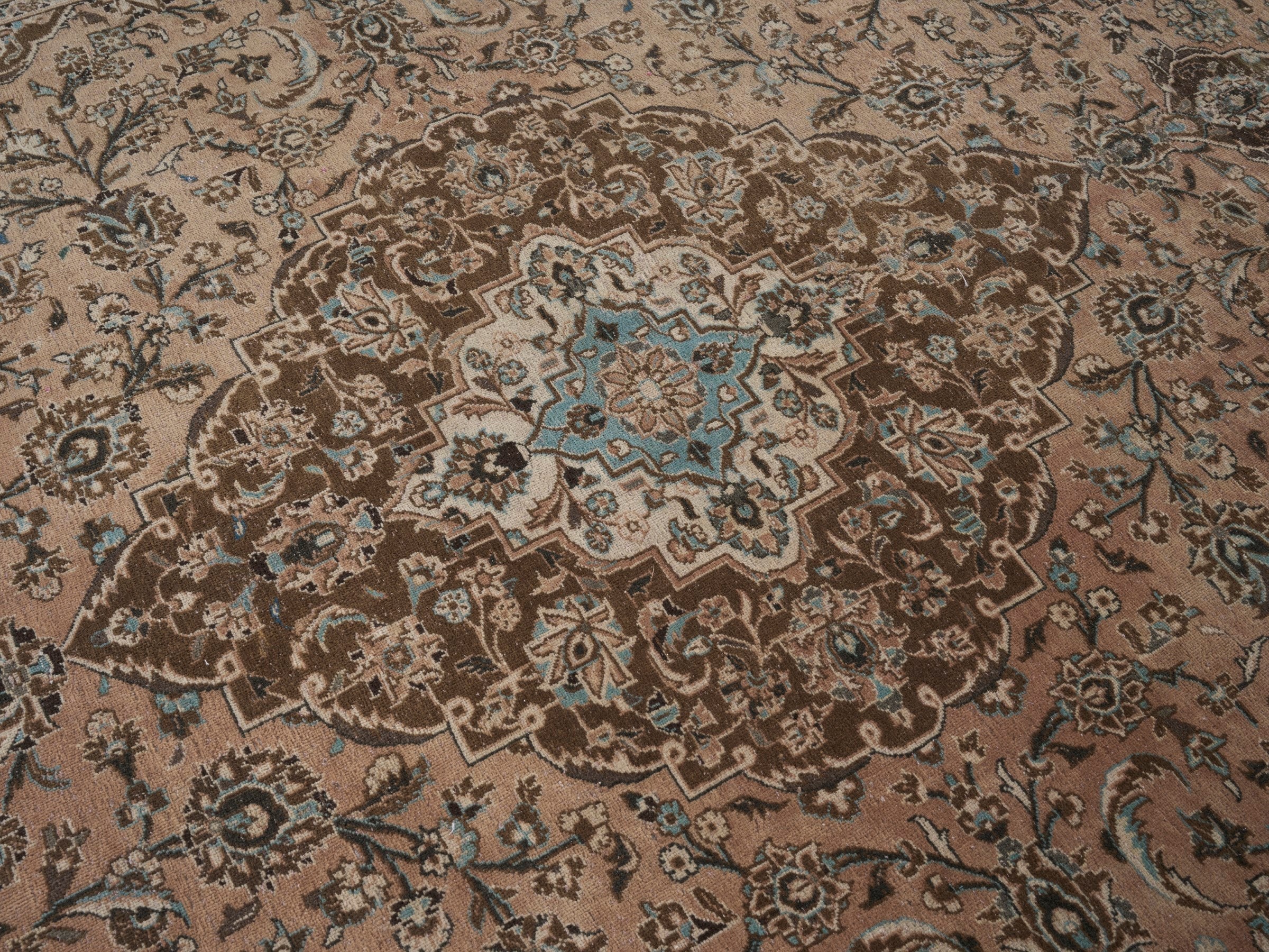 Persian Kashan oversized rug in tan and brown, view 12 of 15