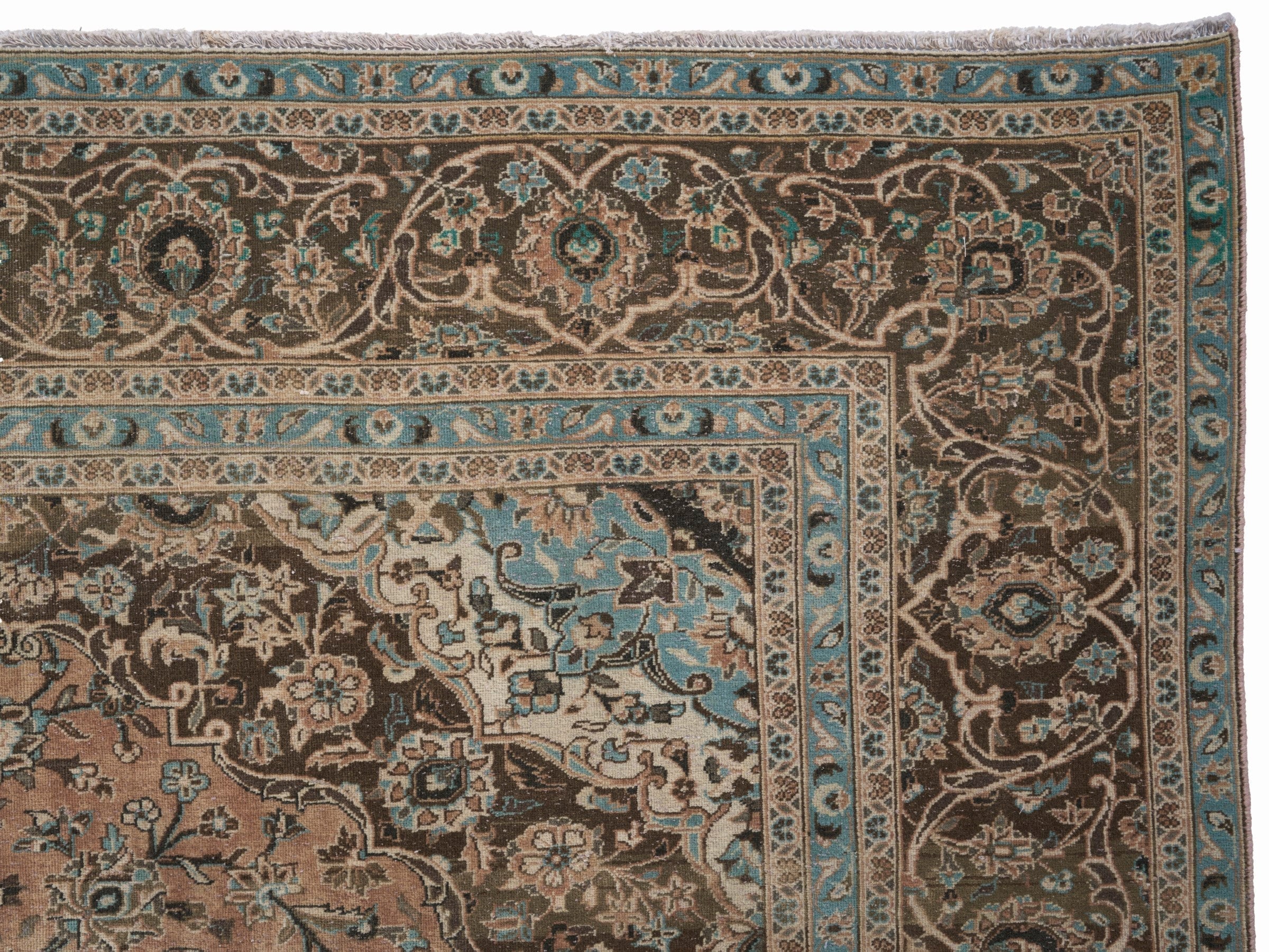 Persian Kashan oversized rug in tan and brown, view 13 of 15