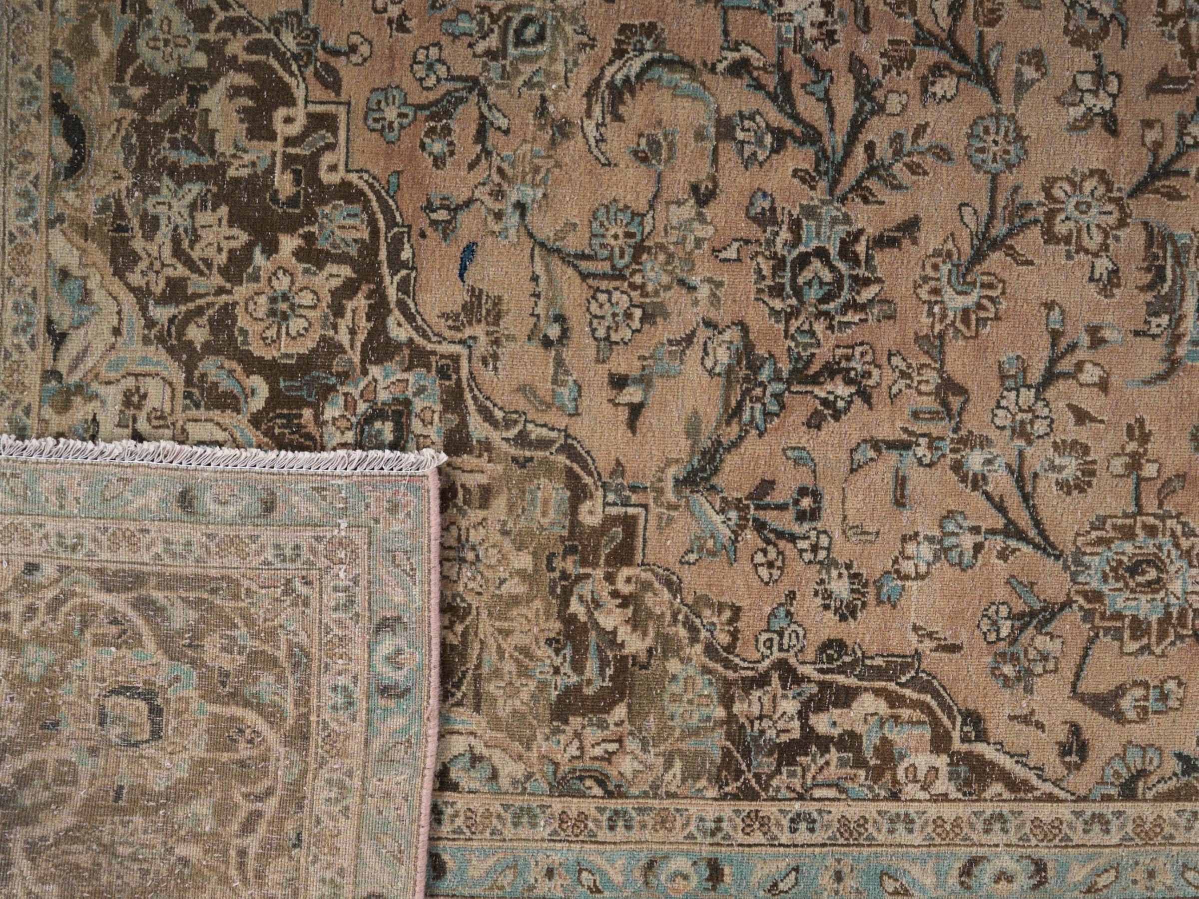 Persian Kashan oversized rug in tan and brown, view 15 of 15
