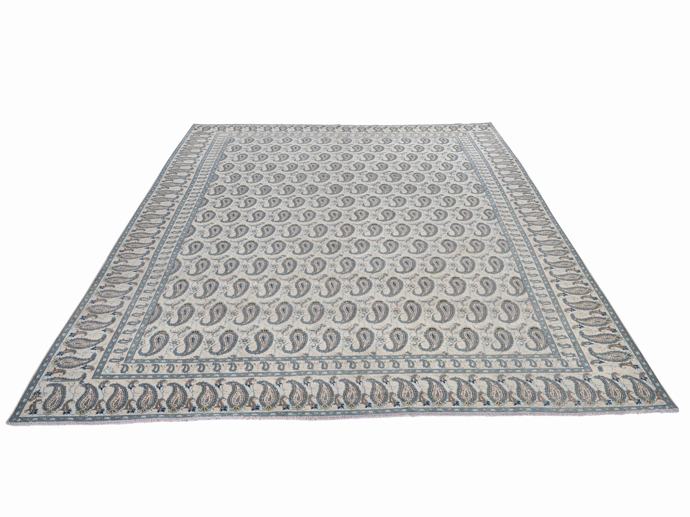 Persian Kashan oversized rug in light gray and slate blue, view 2 of 15