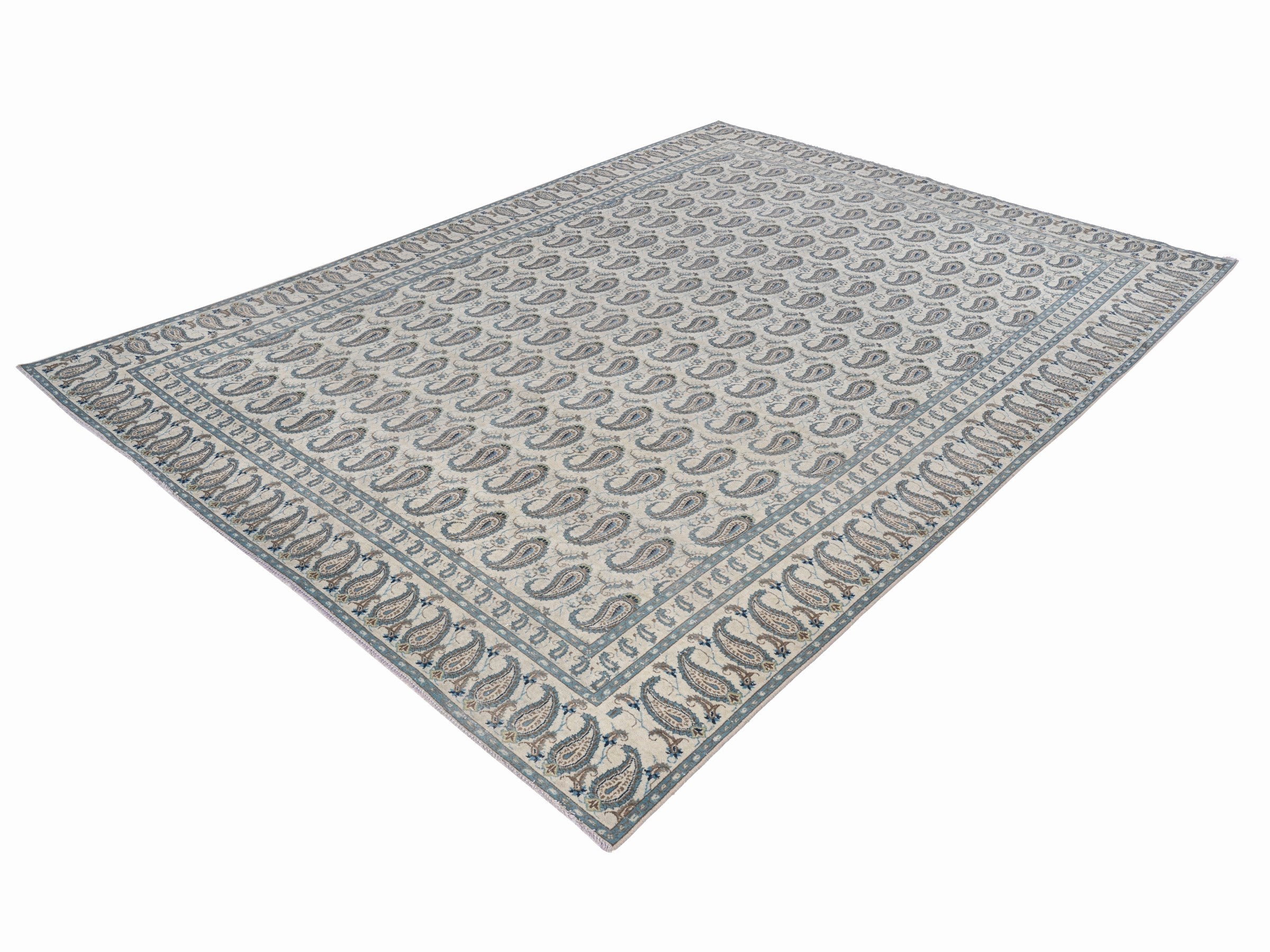 Persian Kashan oversized rug in light gray and slate blue, view 3 of 15