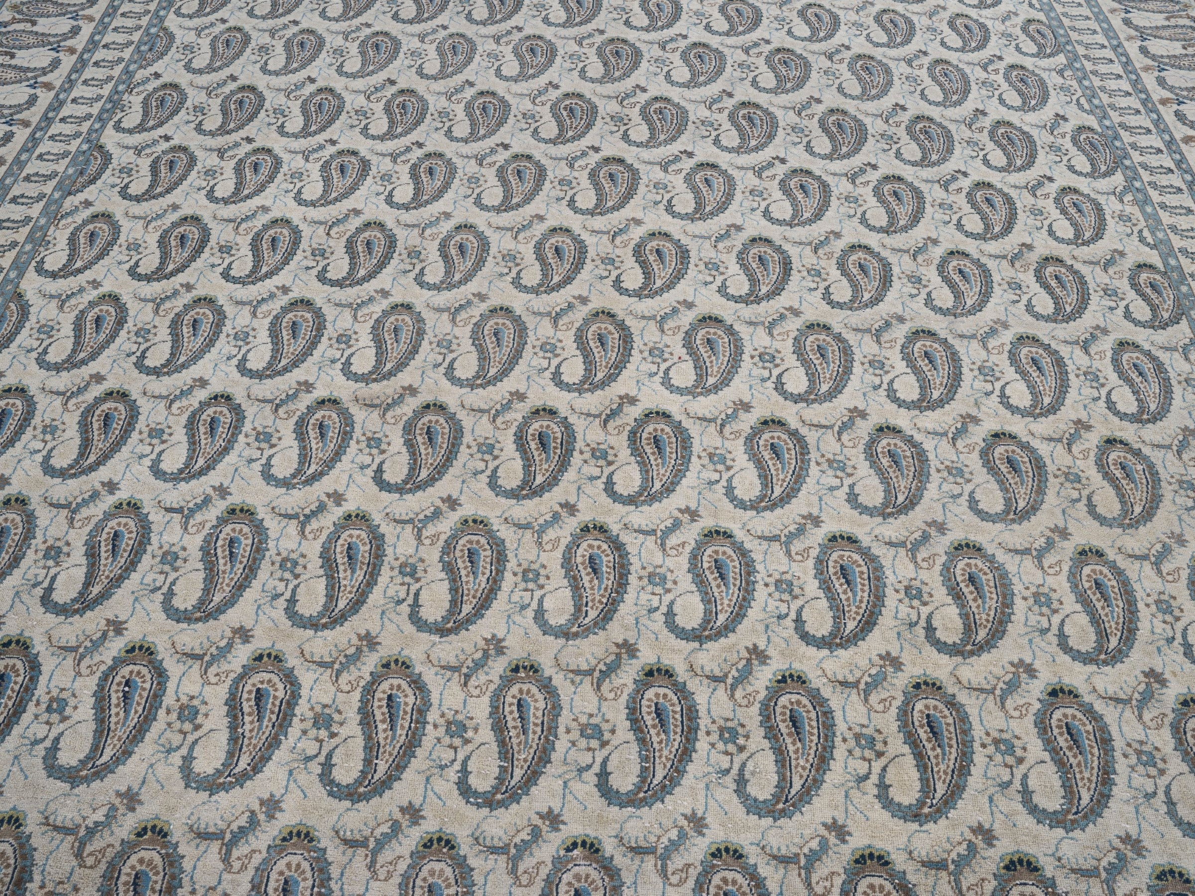 Persian Kashan oversized rug in light gray and slate blue, view 4 of 15