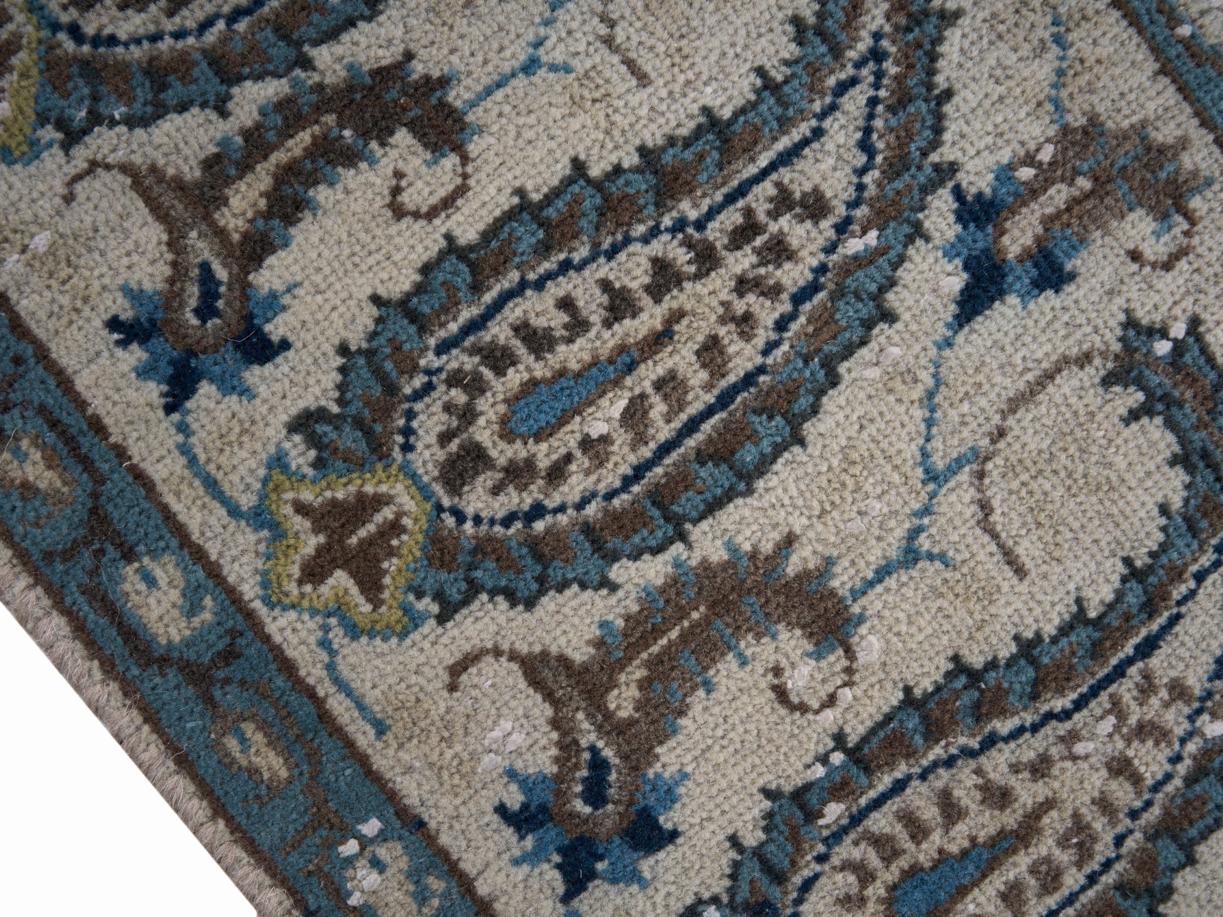 Persian Kashan oversized rug in light gray and slate blue, view 6 of 15