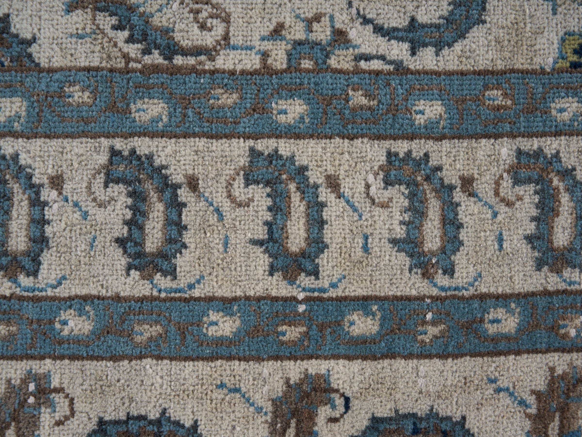 Persian Kashan oversized rug in light gray and slate blue, view 7 of 15