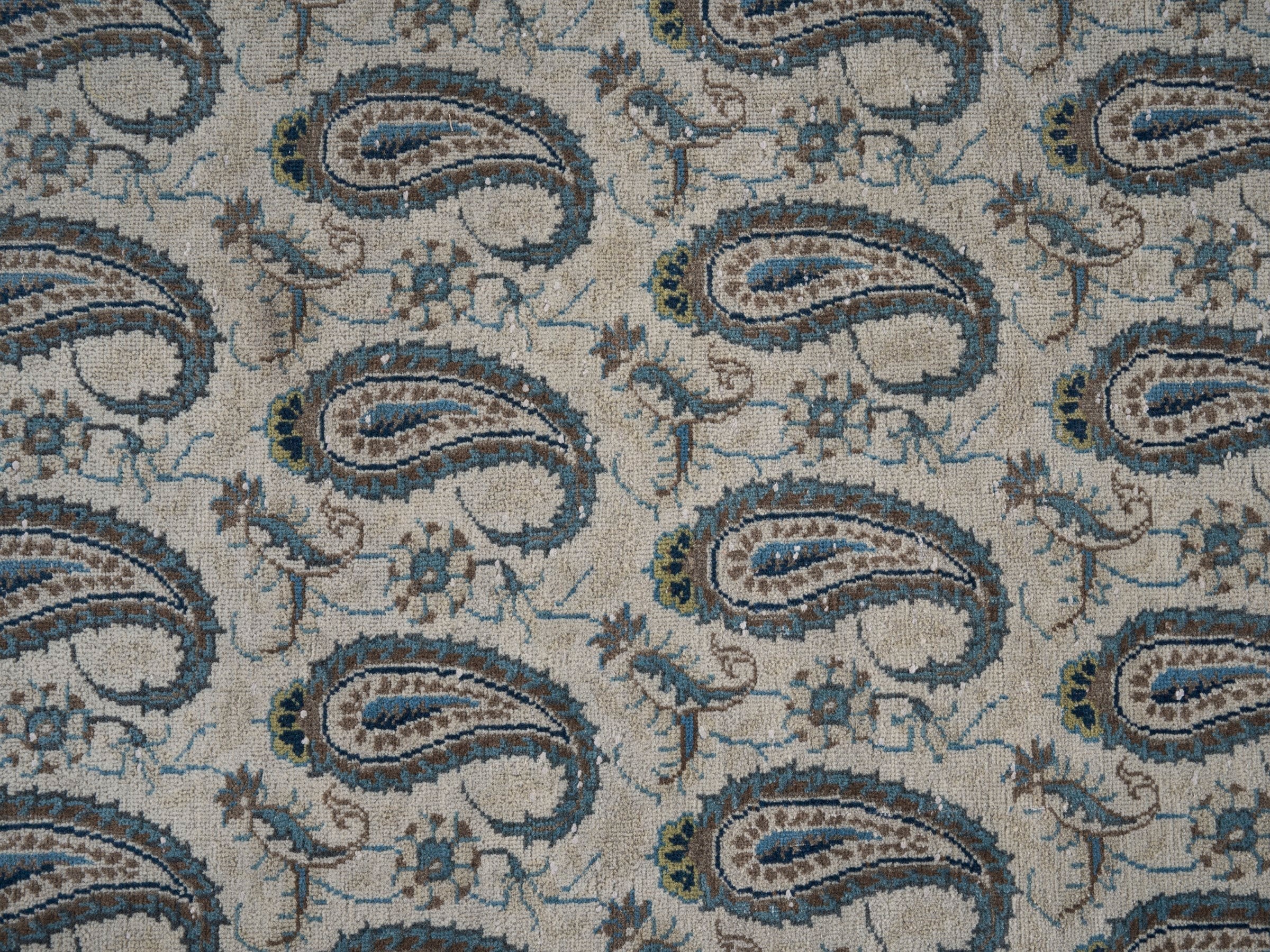 Persian Kashan oversized rug in light gray and slate blue, view 9 of 15