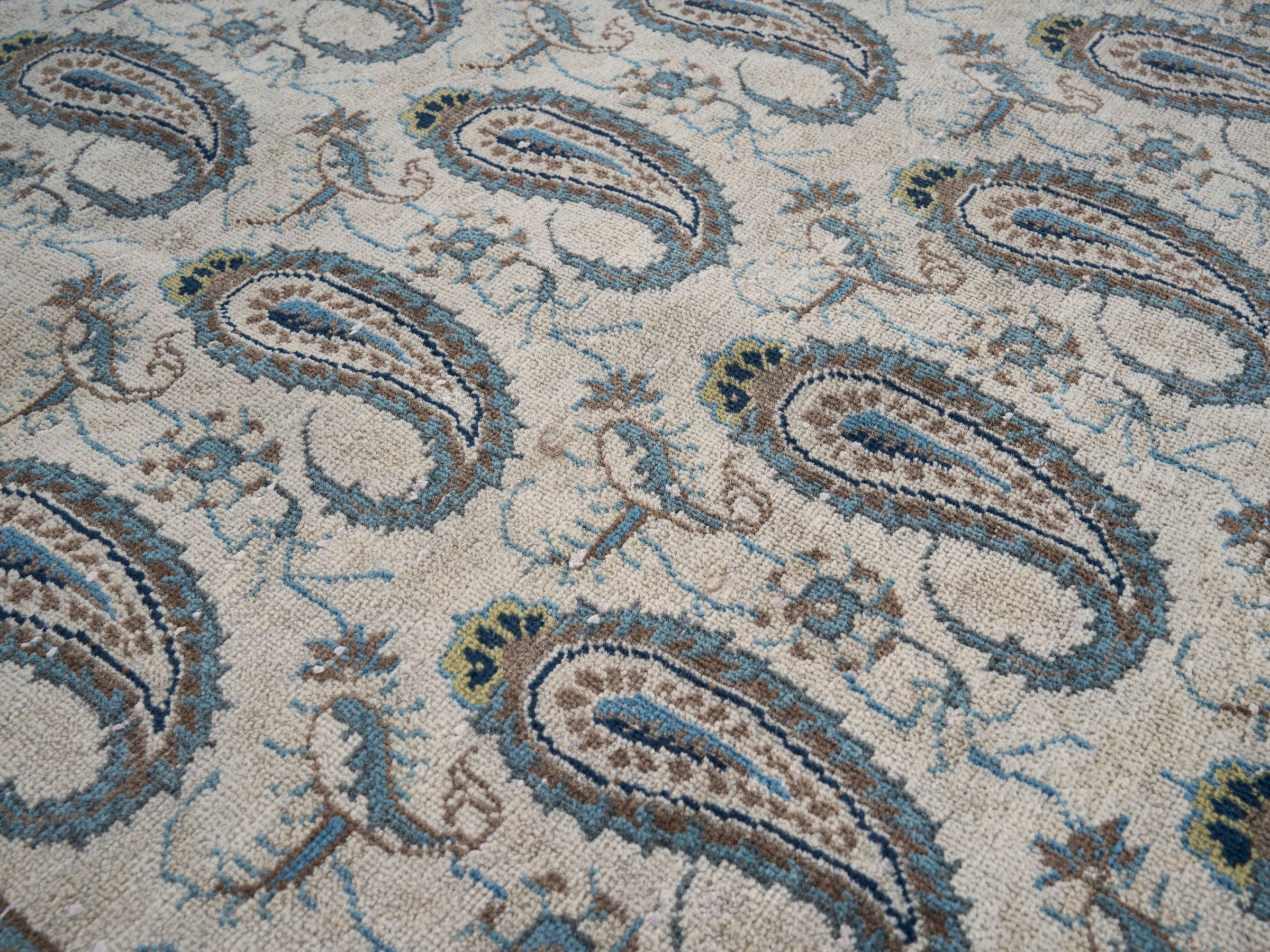 Persian Kashan oversized rug in light gray and slate blue, view 10 of 15