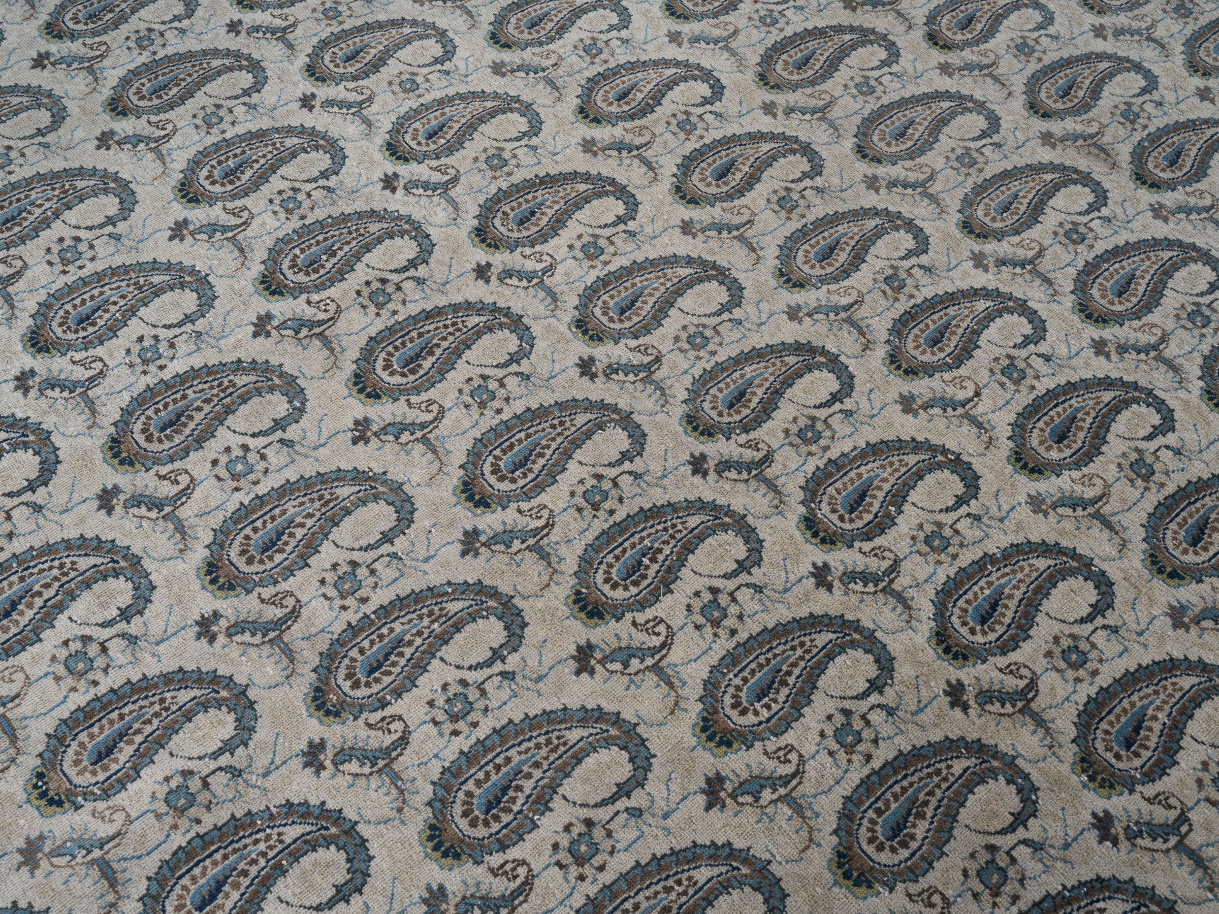 Persian Kashan oversized rug in light gray and slate blue, view 12 of 15