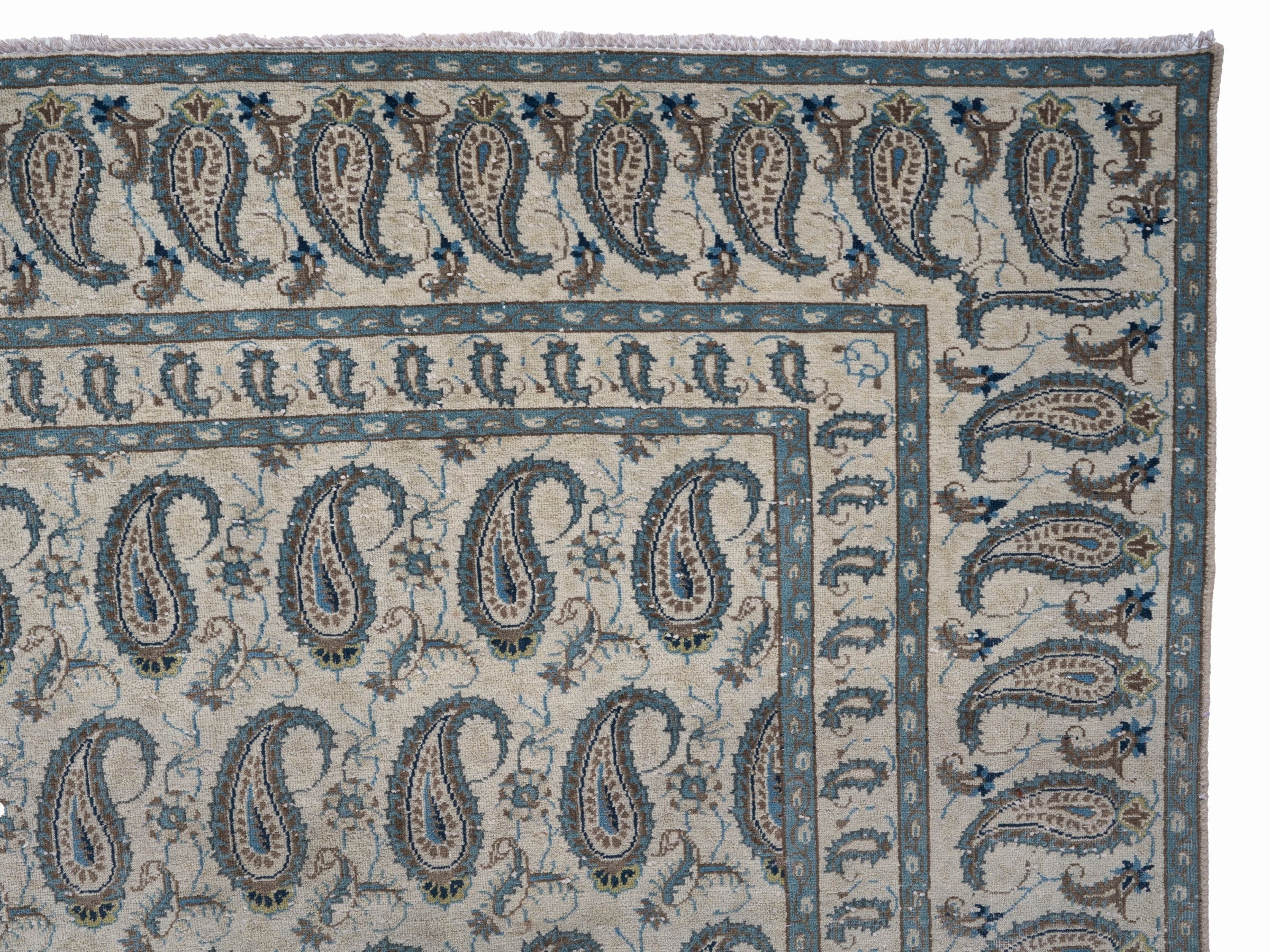 Persian Kashan oversized rug in light gray and slate blue, view 13 of 15