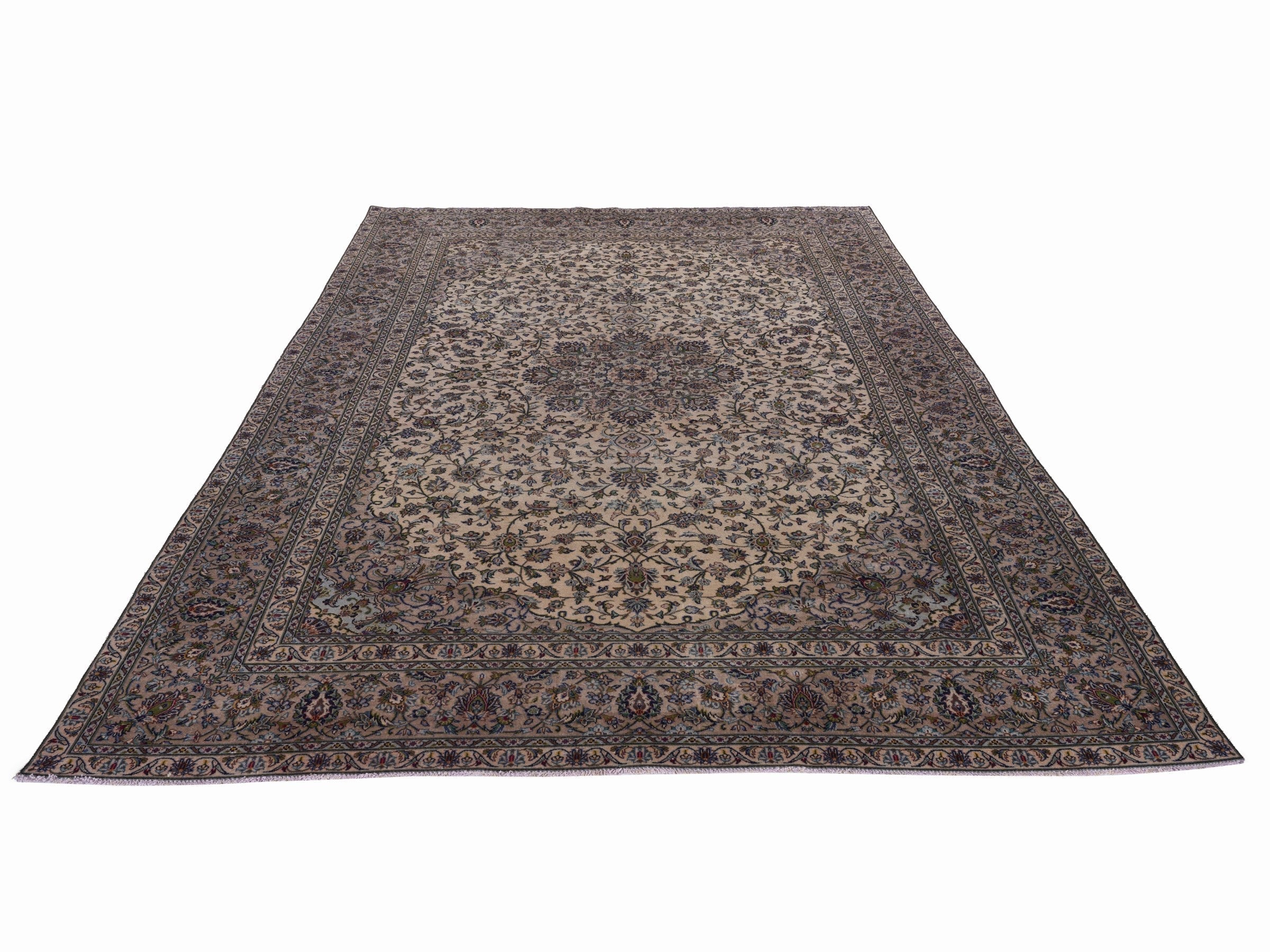Persian Kashan oversized rug in cream and muted pink, view 2 of 15