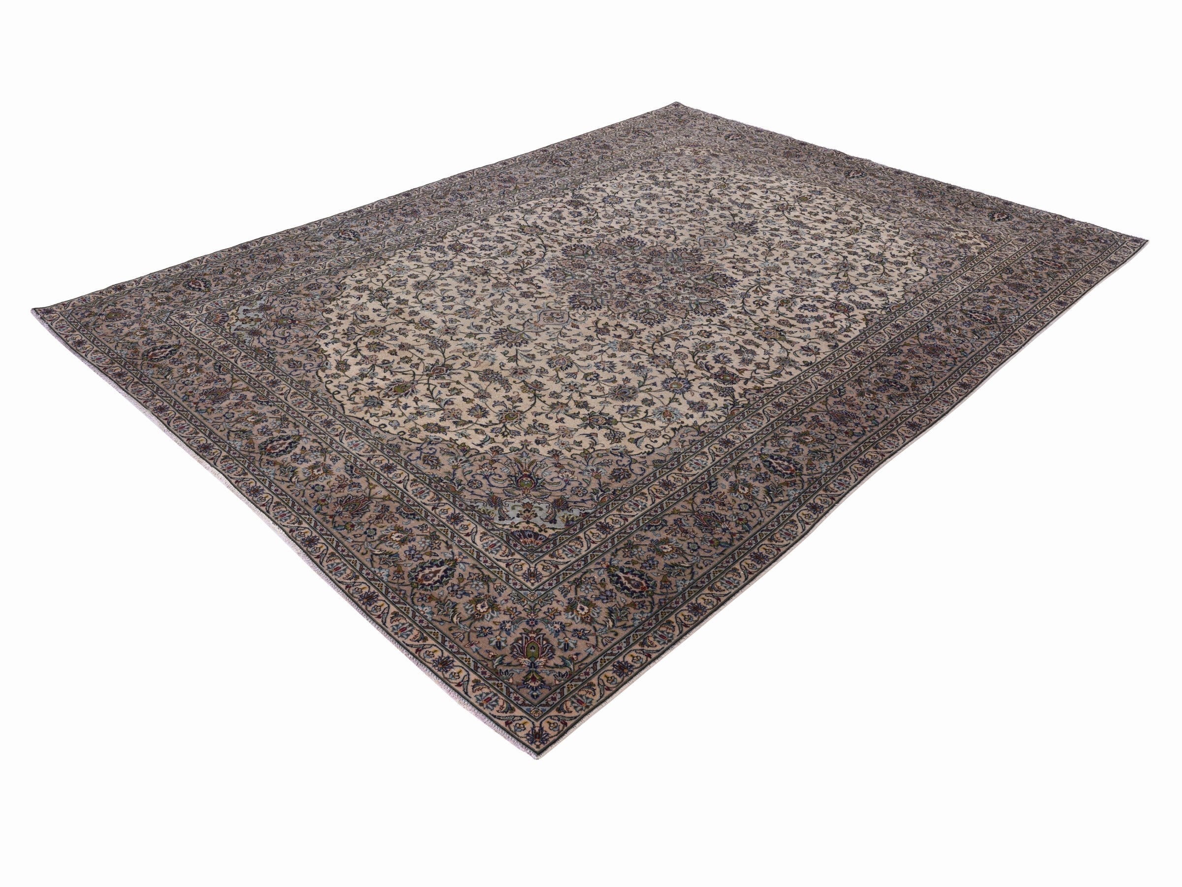 Persian Kashan oversized rug in cream and muted pink, view 3 of 15